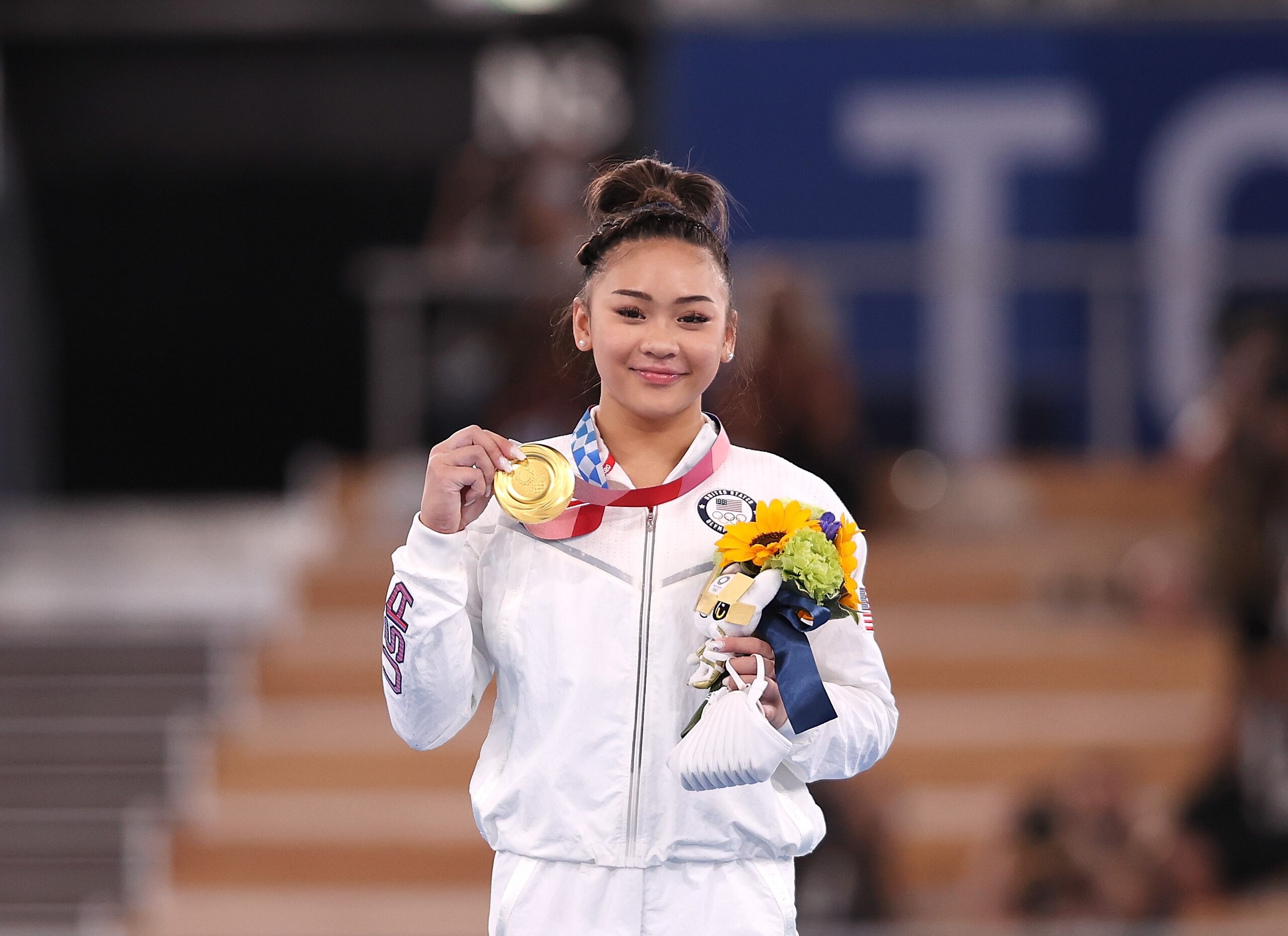Sunisa Lee of the United States poses duirng the awarding ceremony after the artistic gymnastics women's all-around final at the Tokyo 2020 Olympic Games in Tokyo, Japan, July 29, 2021. (Photo by Cao Can/Xinhua via Getty Images)