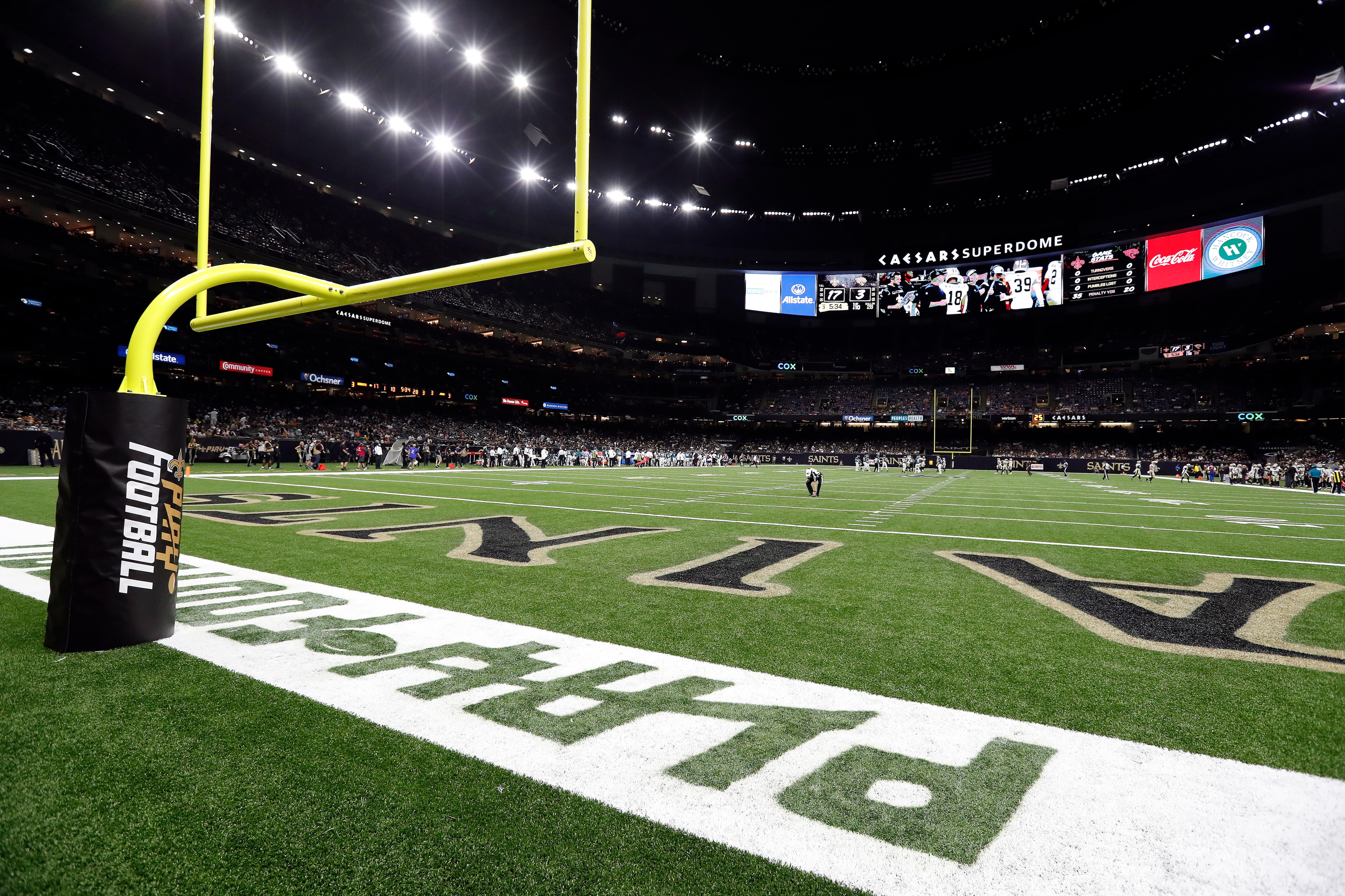 A general view during a preseason NFL football game, Monday between the New Orleans Saints and the Jacksonville Jaguars, Aug. 23, 2021, in New Orleans. (AP Photo/Tyler Kaufman) A general view during a preseason NFL football game, Monday between the New Orleans Saints and the Jacksonville Jaguars, Aug. 23, 2021, in New Orleans. (AP Photo/Tyler Kaufman)