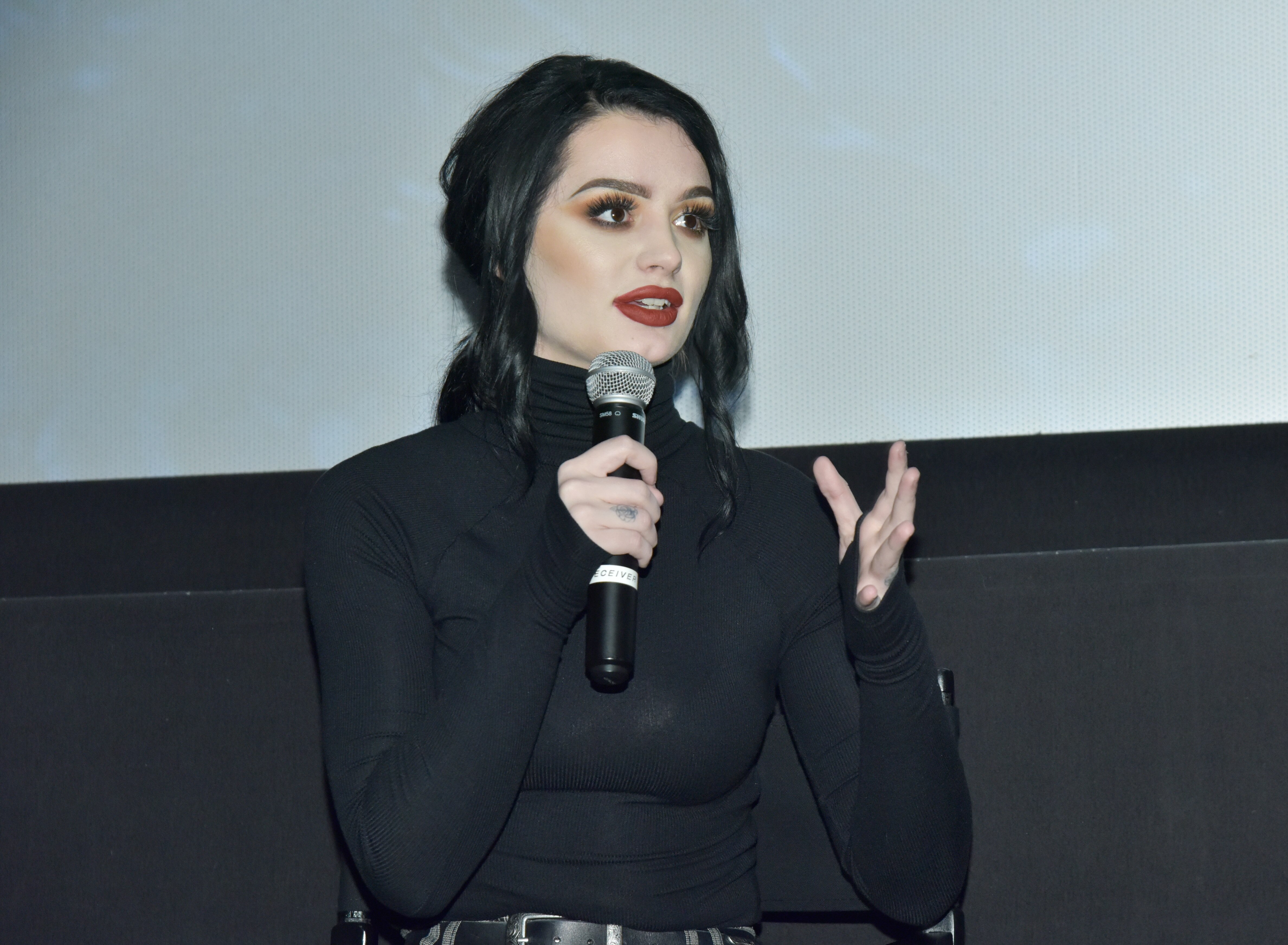 NEW YORK, NY - FEBRUARY 12:  WWE Wrestler Paige speaks at MGM Studios, WWE, and SheIs special screening of 'Fighting With My Family' at AMC 34th Street on February 12, 2019 in New York City.  (Photo by Eugene Gologursky/Getty Images for MGM Studios)