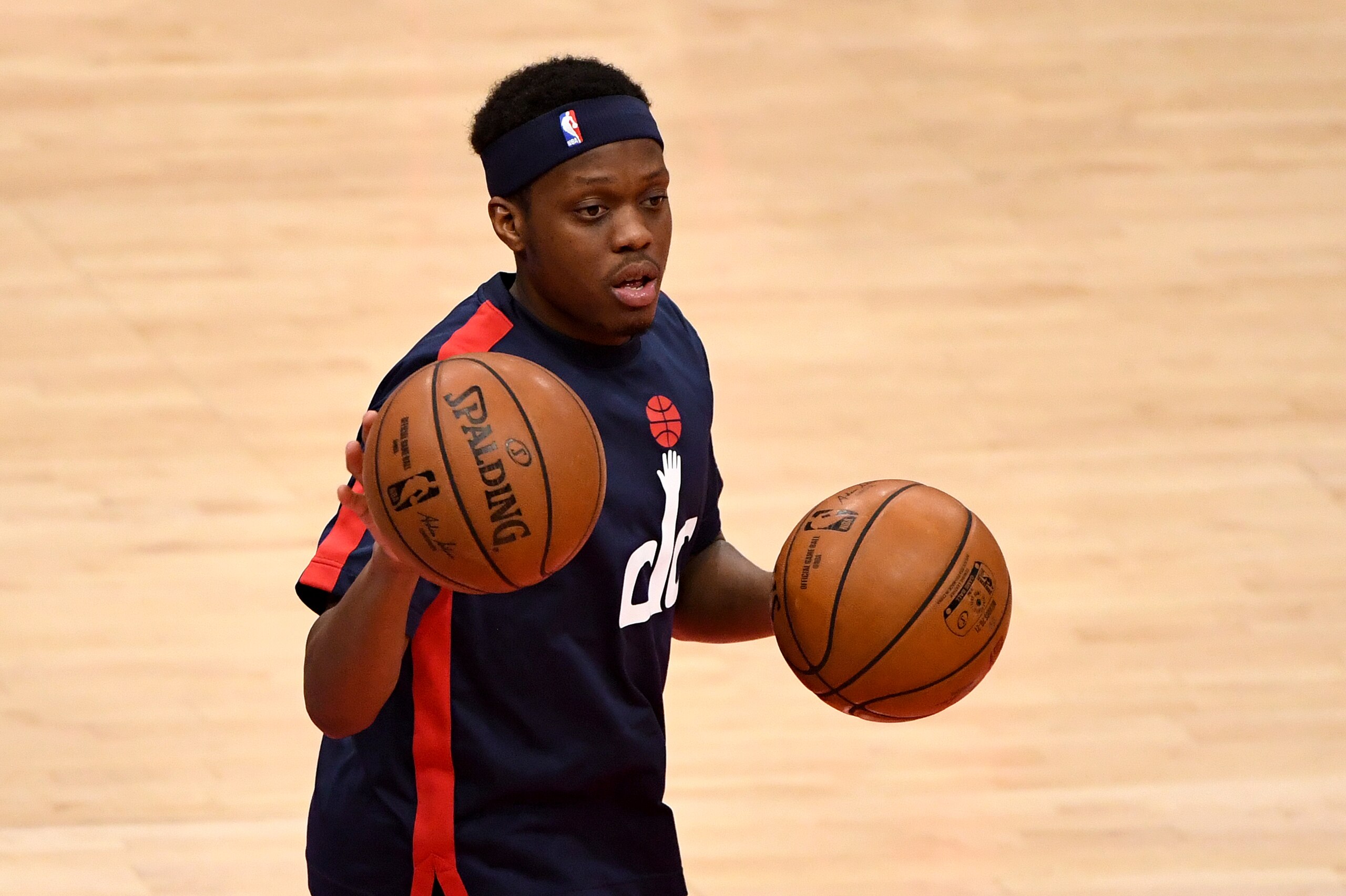 WASHINGTON, DC - APRIL 25: Cassius Winston #5 of the Washington Wizards warms up prior to the game against the Cleveland Cavaliers at Capital One Arena on April 25, 2021 in Washington, DC. NOTE TO USER: User expressly acknowledges and agrees that, by downloading and or using this photograph, User is consenting to the terms and conditions of the Getty Images License Agreement. (Photo by Will Newton/Getty Images) WASHINGTON, DC - APRIL 25: Cassius Winston #5 of the Washington Wizards warms up prior to the game against the Cleveland Cavaliers at Capital One Arena on April 25, 2021 in Washington, DC. NOTE TO USER: User expressly acknowledges and agrees that, by downloading and or using this photograph, User is consenting to the terms and conditions of the Getty Images License Agreement. (Photo by Will Newton/Getty Images)