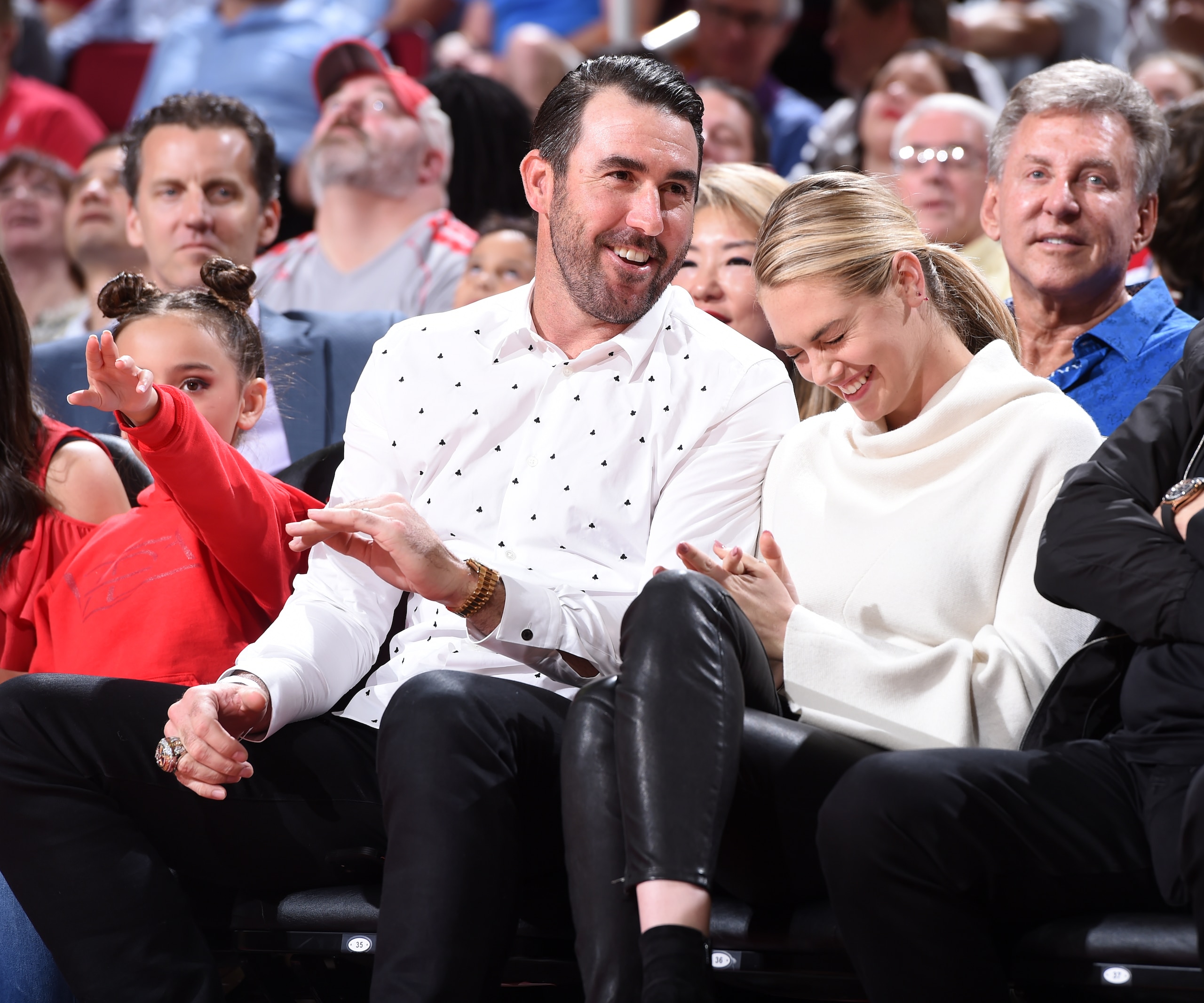 HOUSTON, TX - APRIL 5: Justin Verlander and Kate Upton during the game between the Houston Rockets and the Portland Trail Blazers on April 5, 2018 at the Toyota Center in Houston, Texas. NOTE TO USER: User expressly acknowledges and agrees that, by downloading and or using this photograph, User is consenting to the terms and conditions of the Getty Images License Agreement. Mandatory Copyright Notice: Copyright 2018 NBAE (Photo by Bill Baptist/NBAE via Getty Images) HOUSTON, TX - APRIL 5: Justin Verlander and Kate Upton during the game between the Houston Rockets and the Portland Trail Blazers on April 5, 2018 at the Toyota Center in Houston, Texas. NOTE TO USER: User expressly acknowledges and agrees that, by downloading and or using this photograph, User is consenting to the terms and conditions of the Getty Images License Agreement. Mandatory Copyright Notice: Copyright 2018 NBAE (Photo by Bill Baptist/NBAE via Getty Images)