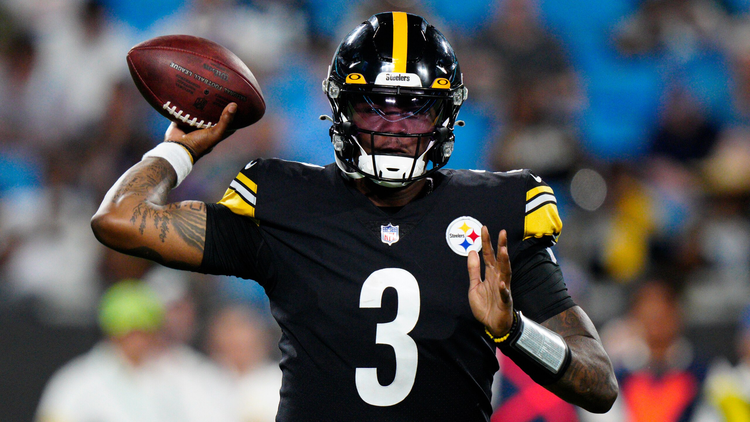 Pittsburgh Steelers quarterback Dwayne Haskins passes against the Carolina Panthers during the second half of a preseason NFL football game Friday, Aug. 27, 2021, in Charlotte, N.C. (AP Photo/Jacob Kupferman) Pittsburgh Steelers quarterback Dwayne Haskins passes against the Carolina Panthers during the second half of a preseason NFL football game Friday, Aug. 27, 2021, in Charlotte, N.C. (AP Photo/Jacob Kupferman)