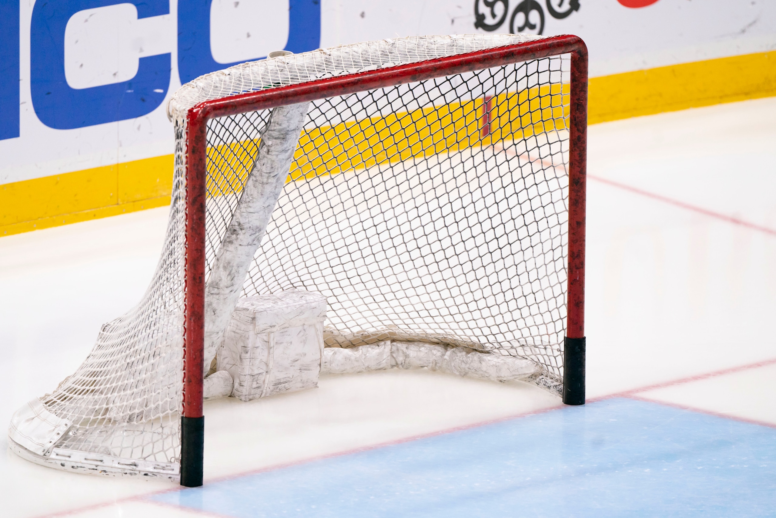 UNIONDALE, NY - MARCH 04: One of the nets prior to the National Hockey League game between the Buffalo Sabres and the New York Islanders on March 4, 2021, at the Nassau Veterans Memorial Coliseum in Uniondale, NY. (Photo by Gregory Fisher/Icon Sportswire via Getty Images)