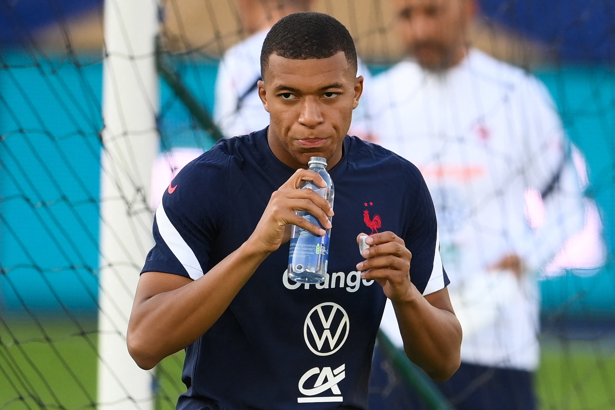 France's forward Kylian Mbappe reacts as he takes part in a training session at the Meineau stadium in Strasbourg, eastern France, on August 31, 2021 on the eve of the FIFA World Cup Qatar 2022 qualification Group D football match between France and Bosnia-Herzegovina. (Photo by FRANCK FIFE / AFP) (Photo by FRANCK FIFE/AFP via Getty Images)