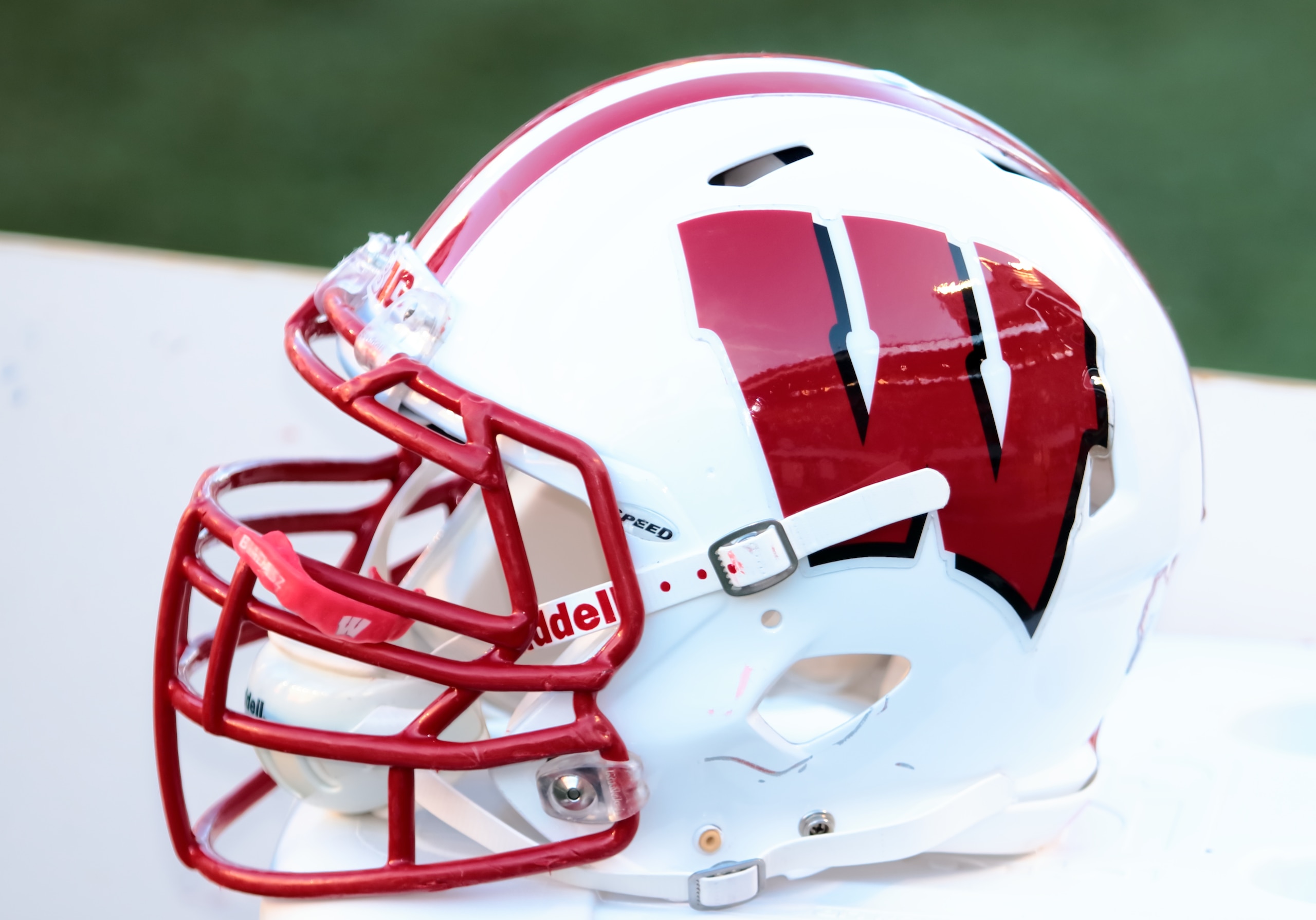 MADISON, WI - NOVEMBER 12: A Wisconsin helmet on the sidelines during game action. Wisconsin beat Illinois by a final score of 48-3 at Camp Randall Stadium on November 12, 2016 in Madison, WI. 
(Photo by Patrick S. Blood/Icon Sportswire via Getty Images)