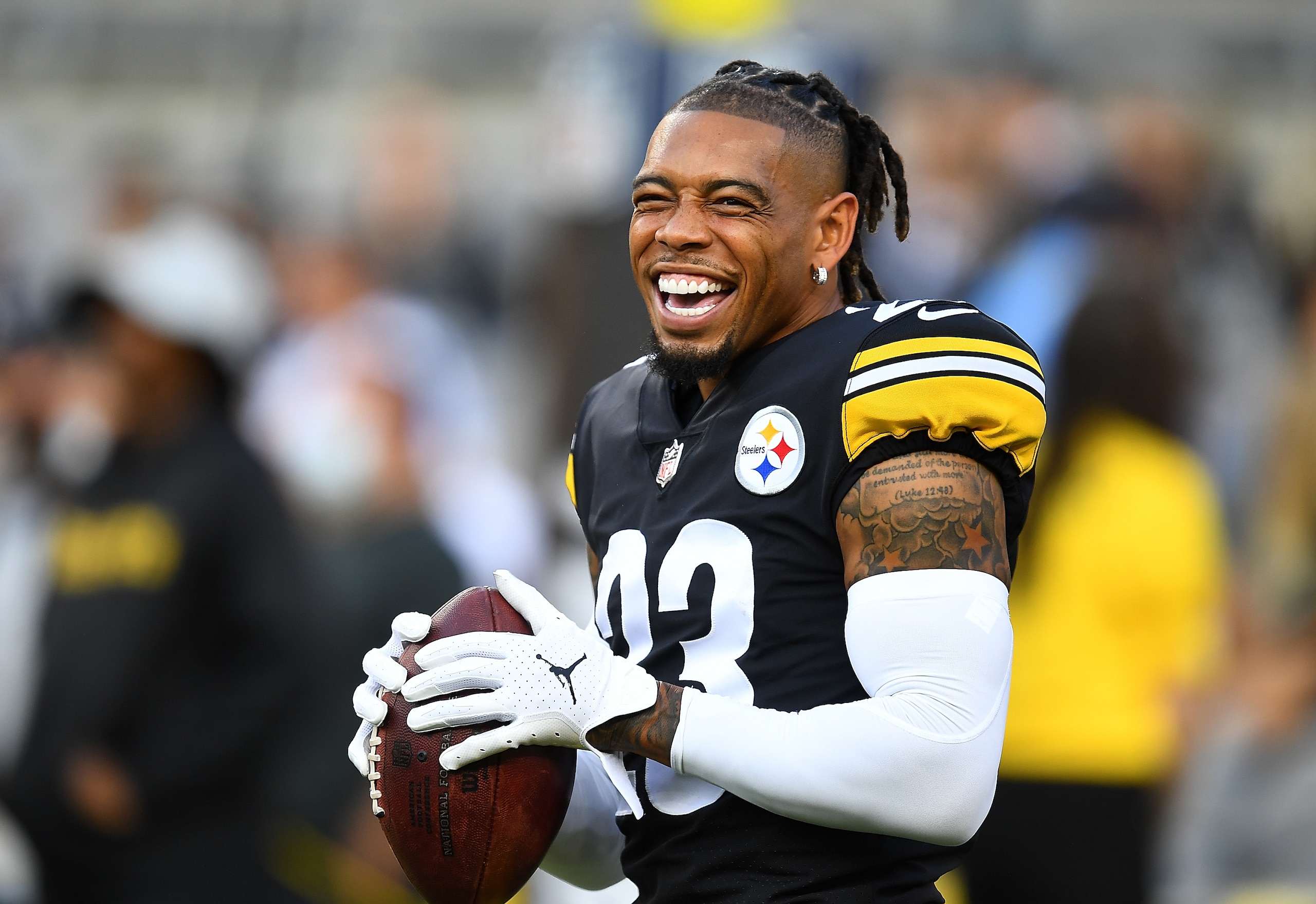 PITTSBURGH, PA - AUGUST 21:  Joe Haden #23 of the Pittsburgh Steelers looks on prior to the game against the Detroit Lions at Heinz Field on August 21, 2021 in Pittsburgh, Pennsylvania. (Photo by Joe Sargent/Getty Images)
