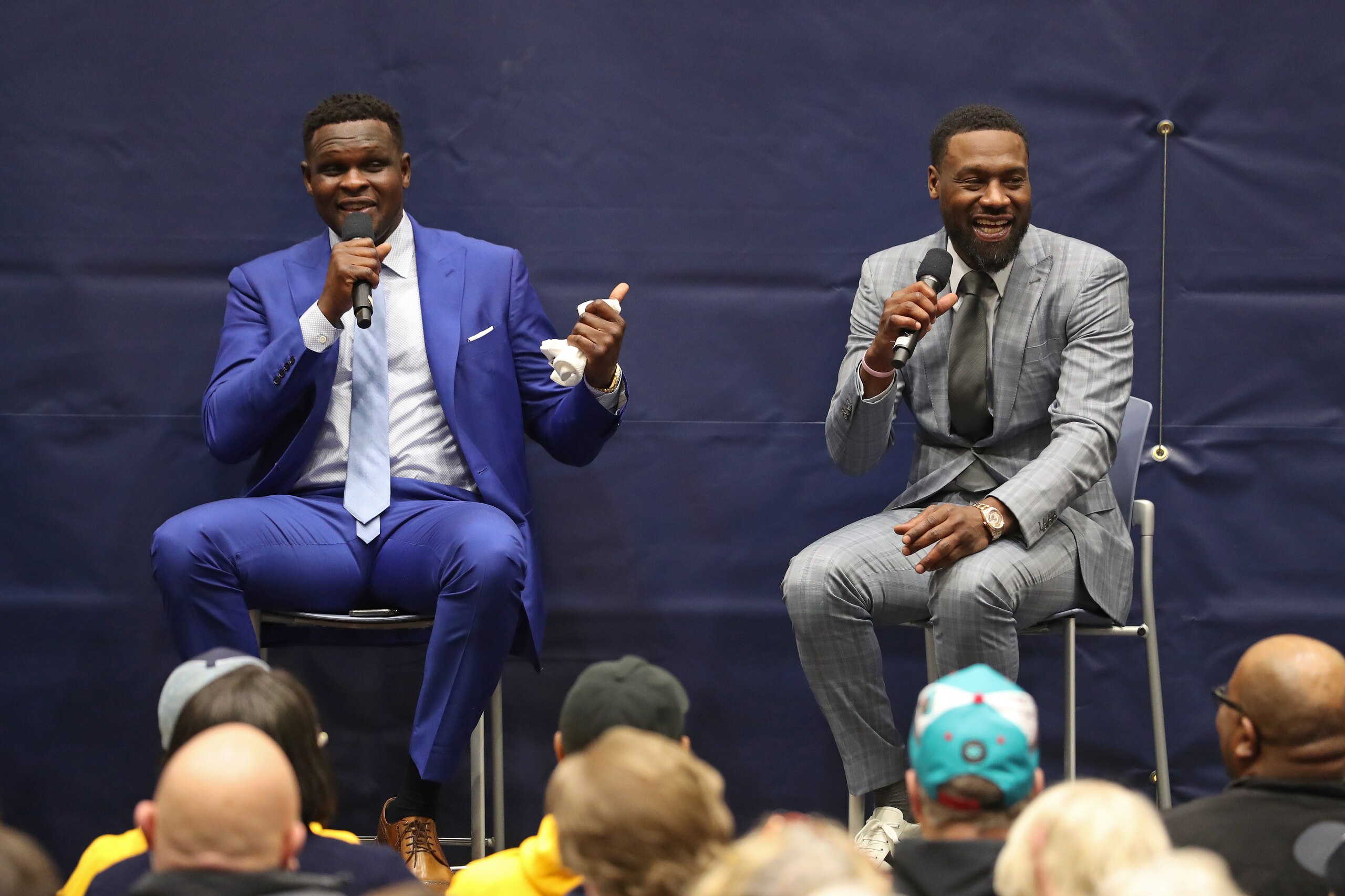 MEMPHIS, TN - FEBRUARY 28: NBA Legends Zach Randolph, and Tony Allen speak to the media during a press conference on February 28, 2020 at FedExForum in Memphis, Tennessee. NOTE TO USER: User expressly acknowledges and agrees that, by downloading and or using this photograph, User is consenting to the terms and conditions of the Getty Images License Agreement. Mandatory Copyright Notice: Copyright 2020 NBAE (Photo by Joe Murphy/NBAE via Getty Images) MEMPHIS, TN - FEBRUARY 28: NBA Legends Zach Randolph, and Tony Allen speak to the media during a press conference on February 28, 2020 at FedExForum in Memphis, Tennessee. NOTE TO USER: User expressly acknowledges and agrees that, by downloading and or using this photograph, User is consenting to the terms and conditions of the Getty Images License Agreement. Mandatory Copyright Notice: Copyright 2020 NBAE (Photo by Joe Murphy/NBAE via Getty Images)