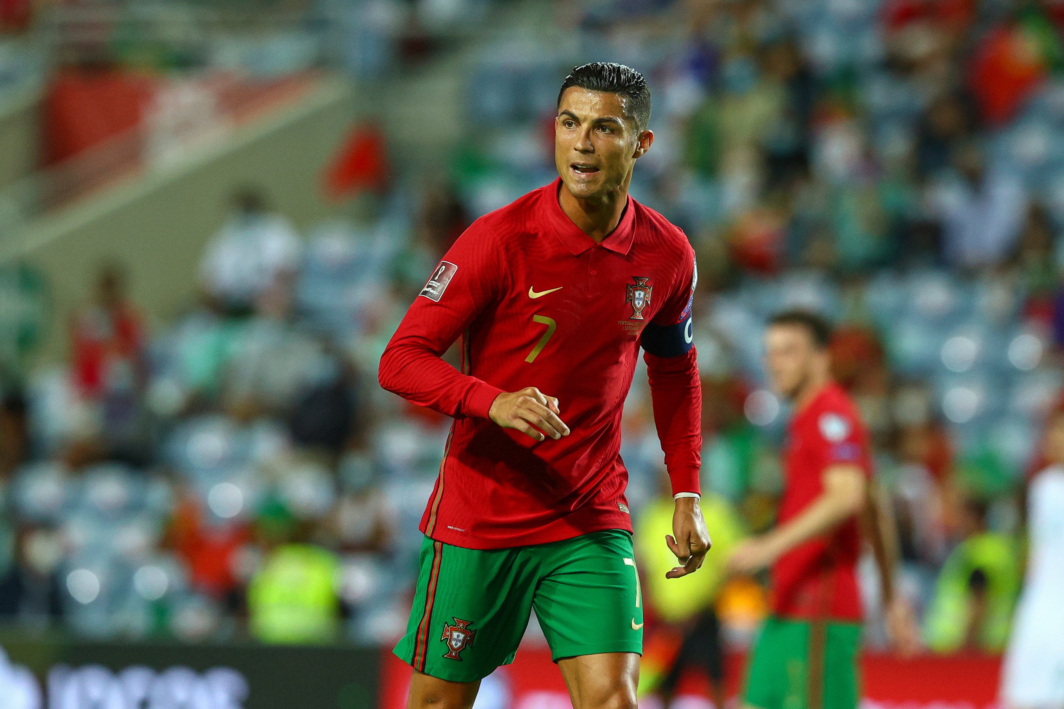 FARO, PORTUGAL - SEPTEMBER 01: Cristiano Ronaldo of Manchester United and Portugal during the 2022 FIFA World Cup Qualifier match between Portugal and Republic of Ireland at Estadio Algarve on September 1, 2021 in Faro, Faro. (Photo by Carlos Rodrigues/Getty Images)