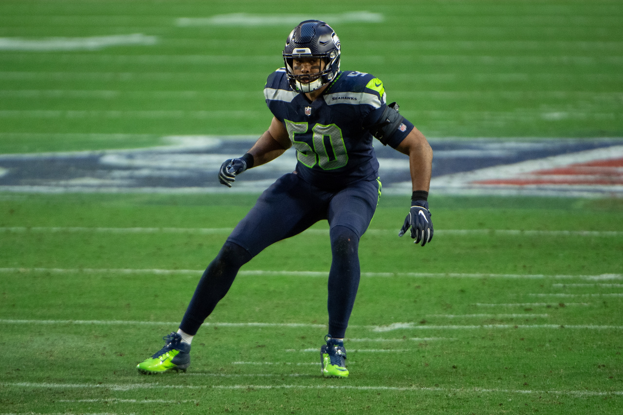 Seattle Seahawks outside linebacker K.J. Wright (50) during an NFL football game against the San Francisco 49ers, Sunday, Jan. 3, 2021, in Glendale, Ariz. (AP Photo/Jennifer Stewart) Seattle Seahawks outside linebacker K.J. Wright (50) during an NFL football game against the San Francisco 49ers, Sunday, Jan. 3, 2021, in Glendale, Ariz. (AP Photo/Jennifer Stewart)