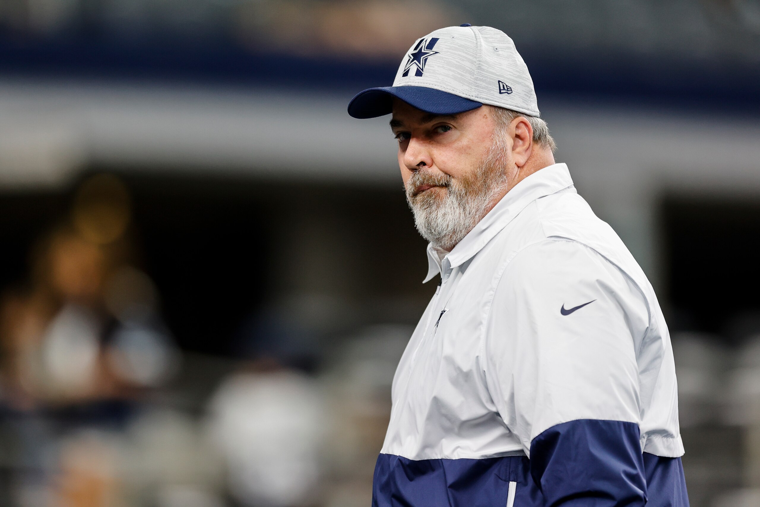 ARLINGTON, TX - AUGUST 29: Dallas Cowboys head coach Mike McCarthy heads towards the locker room after warmups before the game between the Dallas Cowboys and the Jacksonville Jaguars on August 29, 2021 at AT&T Stadium in Arlington, Texas. (Photo by Matthew Pearce/Icon Sportswire via Getty Images)