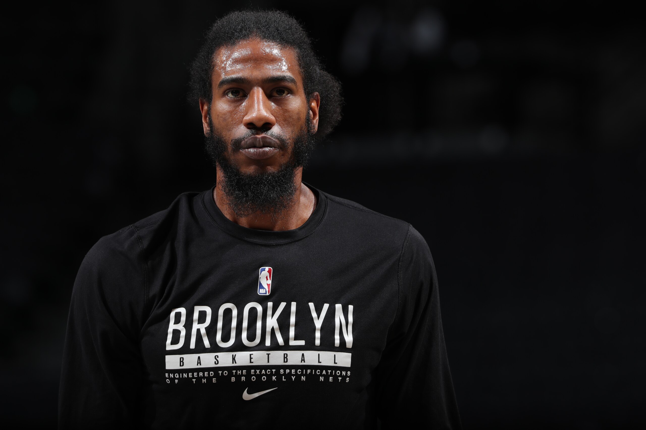 BROOKLYN, NY - FEBRUARY 27: Iman Shumpert #20 of the Brooklyn Nets looks on before the game against the Dallas Mavericks on February 27, 2021 at Barclays Center in Brooklyn, New York. NOTE TO USER: User expressly acknowledges and agrees that, by downloading and or using this Photograph, user is consenting to the terms and conditions of the Getty Images License Agreement. Mandatory Copyright Notice: Copyright 2021 NBAE (Photo by Nathaniel S. Butler/NBAE via Getty Images)