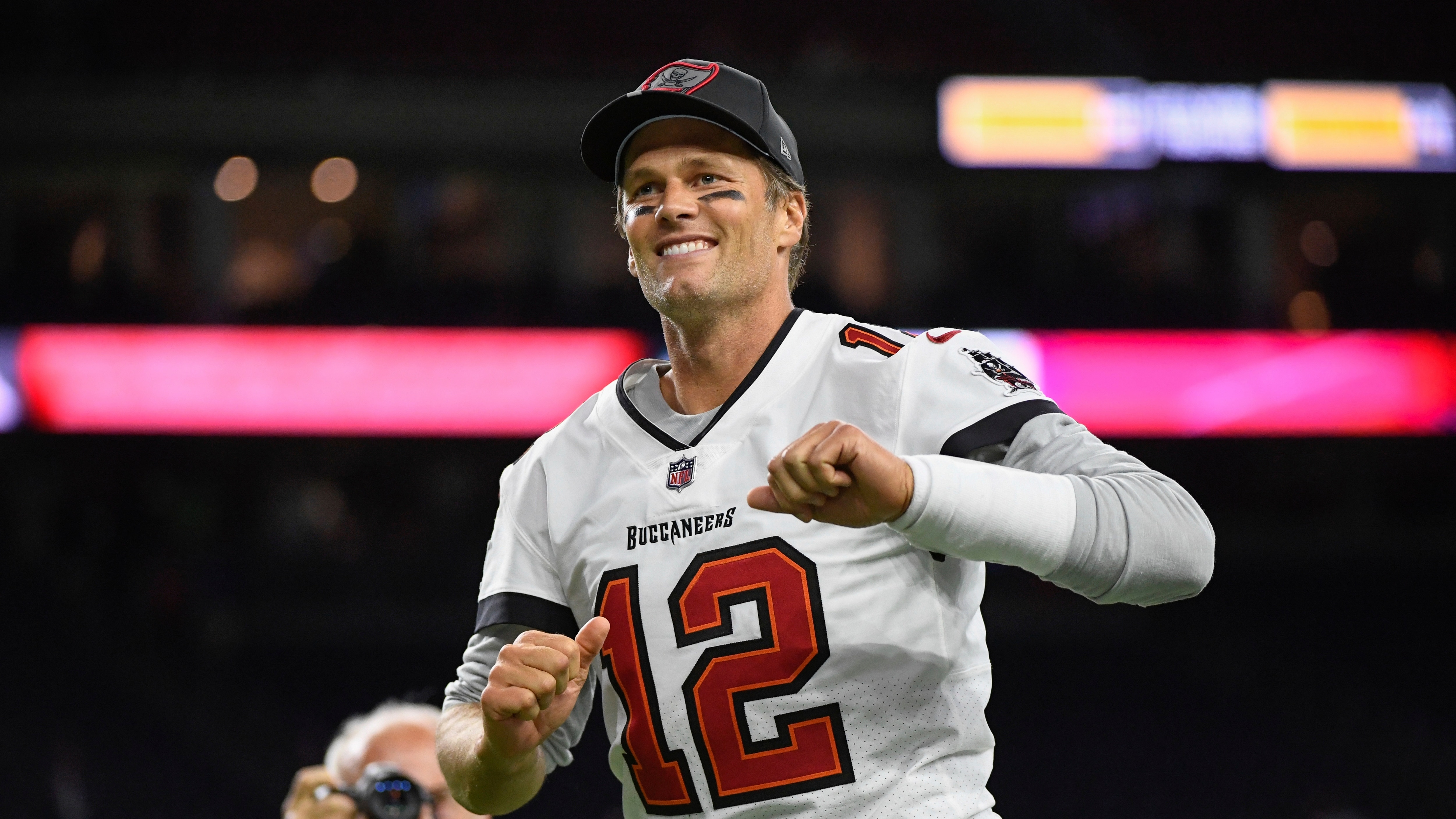 Tampa Bay Buccaneers quarterback Tom Brady (12) leaves the field after an NFL preseason football game against the Houston Texans Saturday, Aug. 28, 2021, in Houston. (AP Photo/Justin Rex)