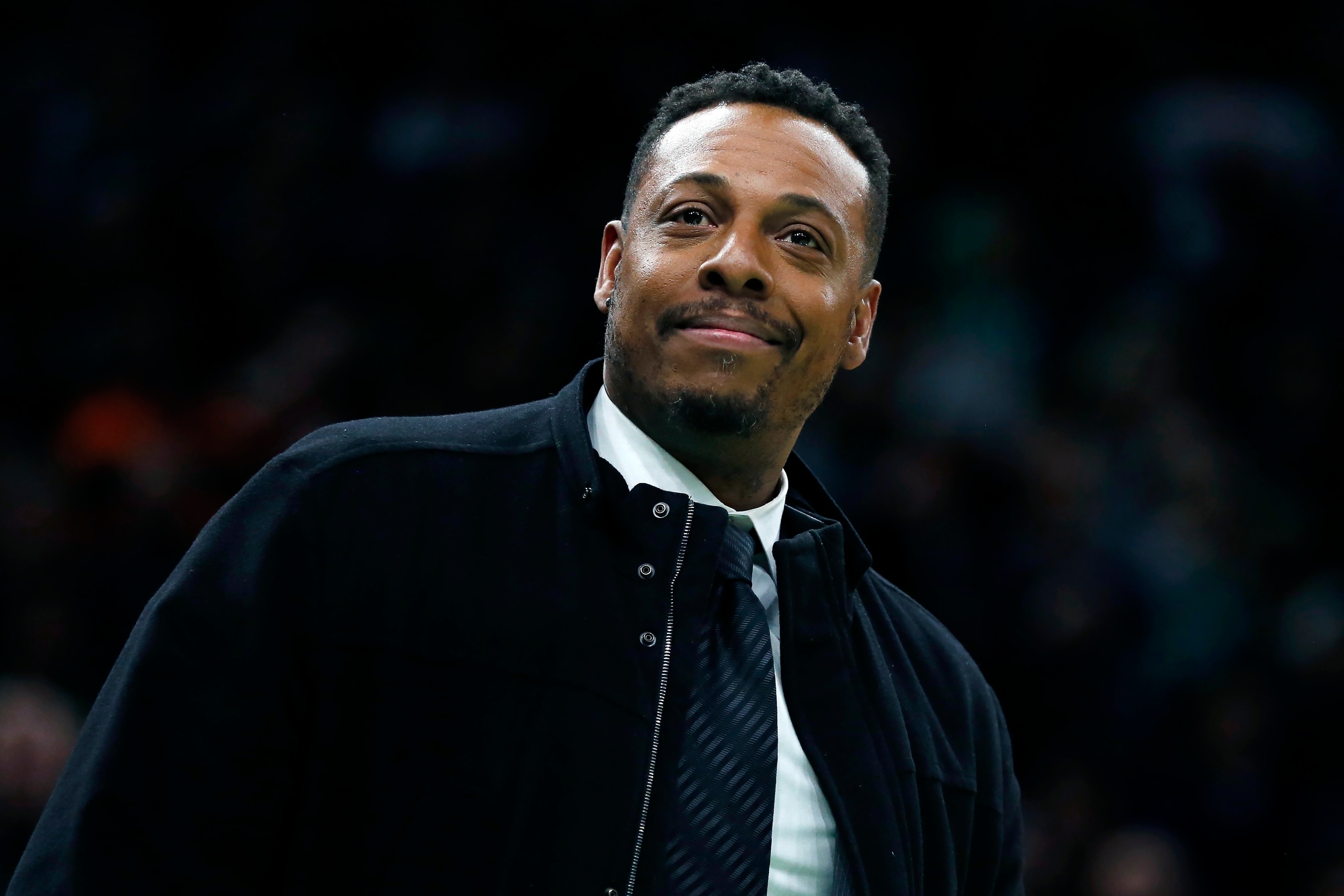 FILE - Former Boston Celtic Paul Pierce attends the NBA basketball game between the Celtics and the Houston Rockets in Boston, Saturday, Feb. 29, 2020. Celtics star Paul Pierce, “Showtime” Los Angeles Lakers star Michael Cooper and 11-time NBA All-Star Chris Bosh lead a list of 14 finalists for the Naismith Memorial Basketball Hall of Fame Class of 2021, Tuesday. March 9, 2021. (AP Photo/Michael Dwyer, file)