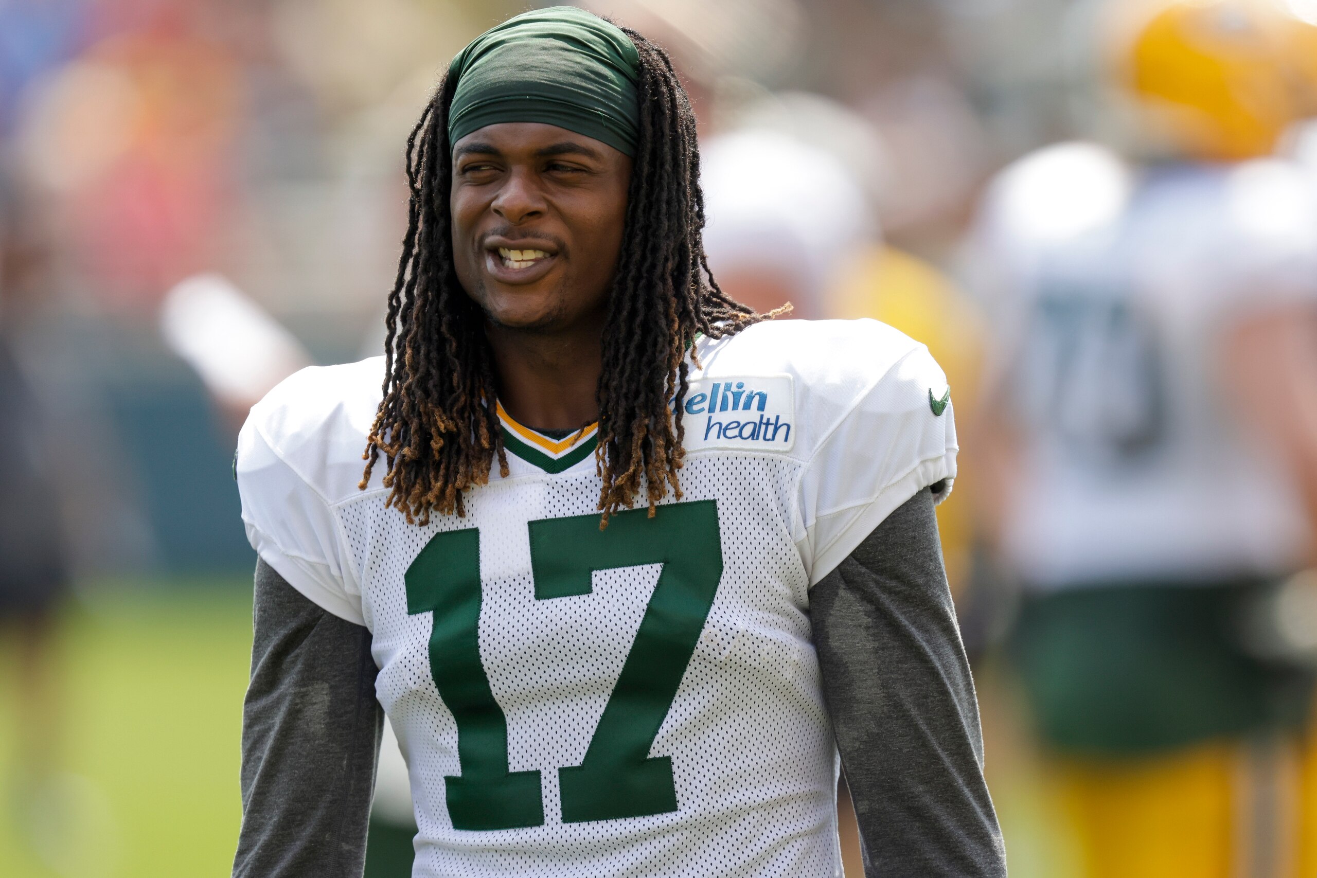 Green Bay Packers wide receiver Davante Adams during a joint NFL football training camp practice with the New York Jets Wednesday, Aug. 18, 2021, in Green Bay, Wis. (AP Photo/Matt Ludtke)