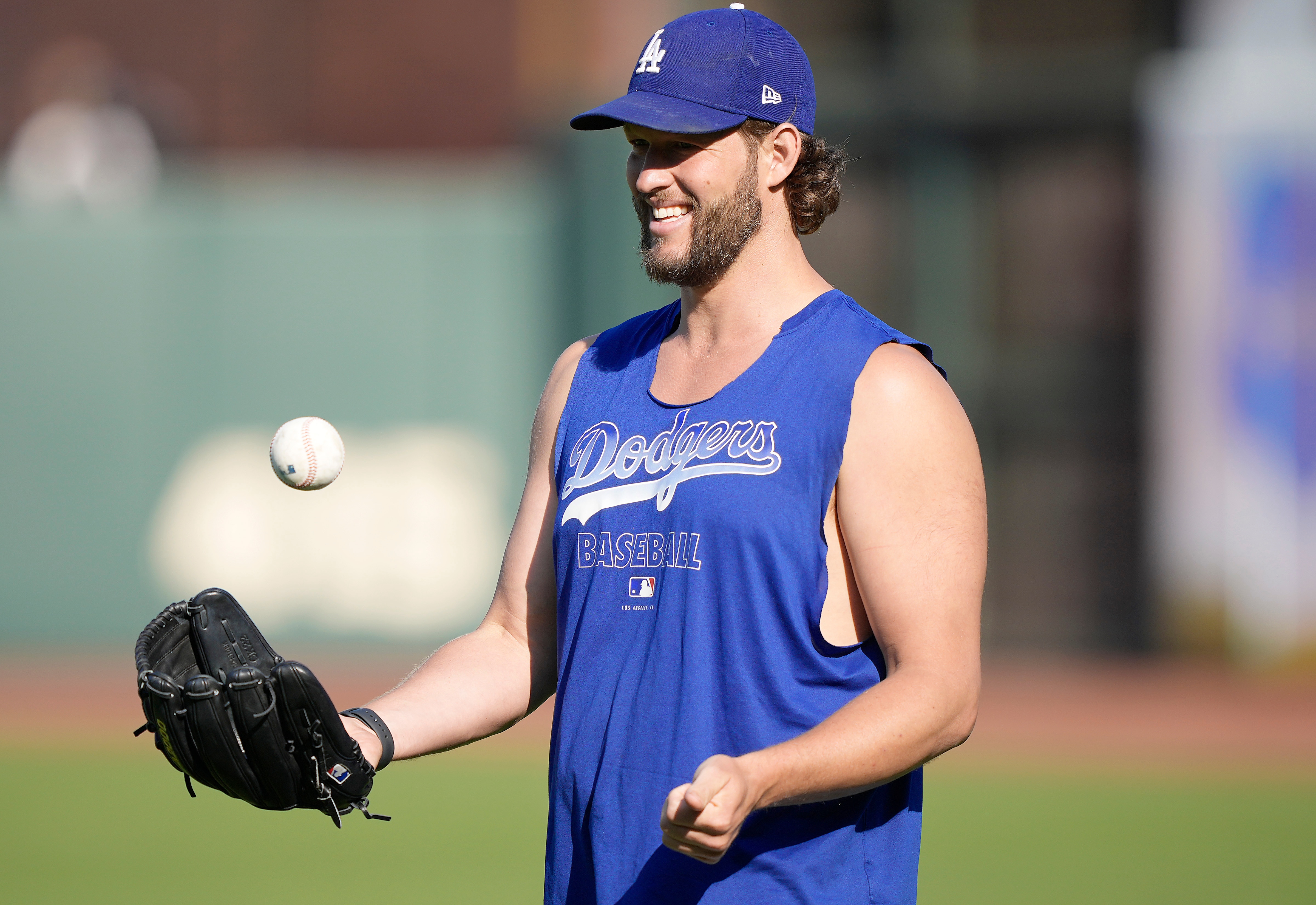 SAN FRANCISCO, CALIFORNIA - SEPTEMBER 03: Clayton Kershaw #22 of the Los Angeles Dodgers standing on the field looking on during batting practice prior to the start of the game against the San Francisco Giants at Oracle Park on September 03, 2021 in San Francisco, California. (Photo by Thearon W. Henderson/Getty Images)