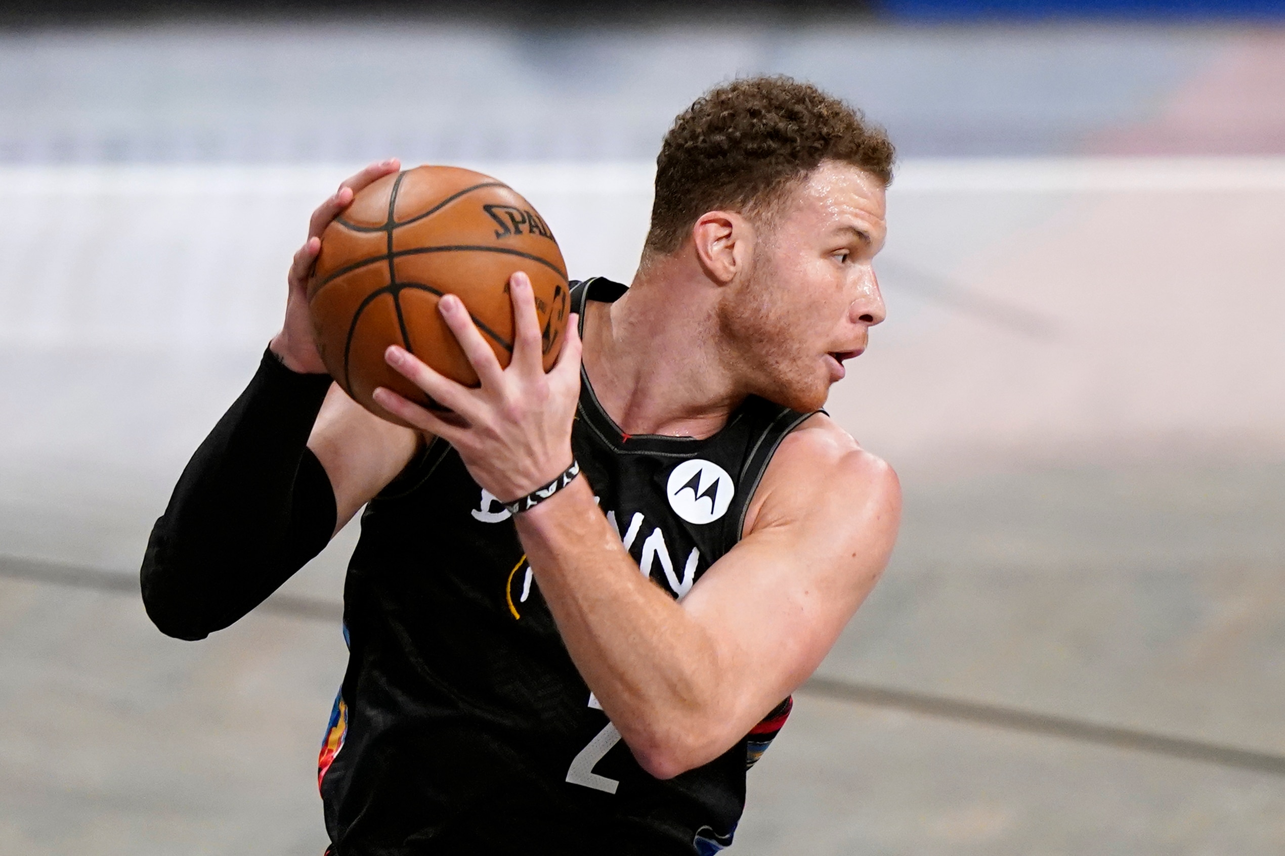 Brooklyn Nets forward Blake Griffin recovers a rebound in Game 5 of a second-round NBA basketball playoff series Milwaukee Bucks, Tuesday, June 15, 2021, in New York. (AP Photo/Kathy Willens)