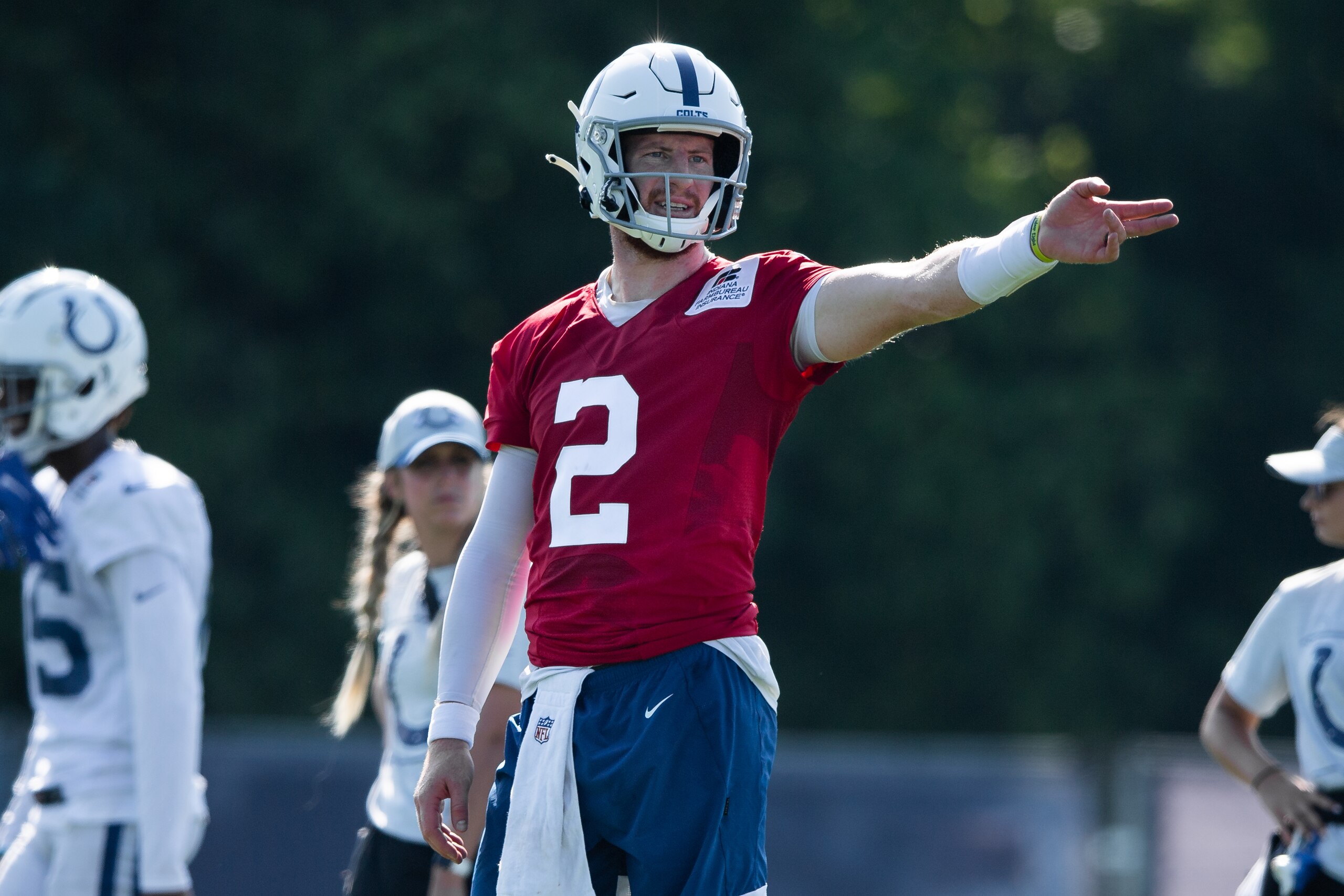 WESTFIELD, IN - AUGUST 24: Indianapolis Colts quarterback Carson Wentz (2) runs through a drill during the Indianapolis Colts training camp practice on August 24, 2021 at Grand Park Sports Complex in Westfield, IN. (Photo by Zach Bolinger/Icon Sportswire via Getty Images) WESTFIELD, IN - AUGUST 24: Indianapolis Colts quarterback Carson Wentz (2) runs through a drill during the Indianapolis Colts training camp practice on August 24, 2021 at Grand Park Sports Complex in Westfield, IN. (Photo by Zach Bolinger/Icon Sportswire via Getty Images)