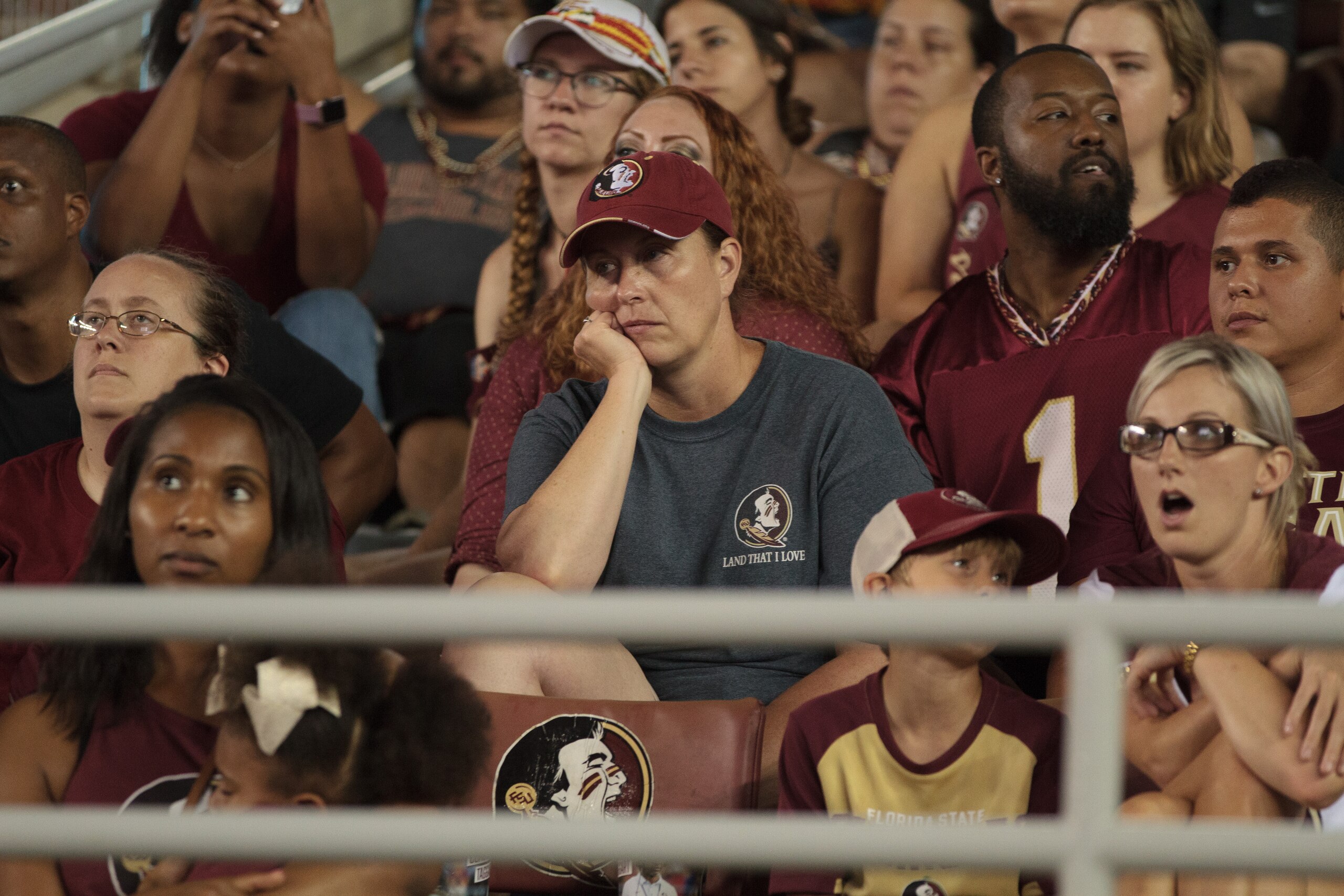 TALLAHASSEE, FL - SEPTEMBER 08: Dejected Florida State Seminoles fans in the stands during the game between the Florida State Seminoles and the Samford Bulldogs at Doak Campbell Stadium in Tallahassee, Florida on September 8th, 2018. (Photo by Logan Stanford/Icon Sportswire via Getty Images)