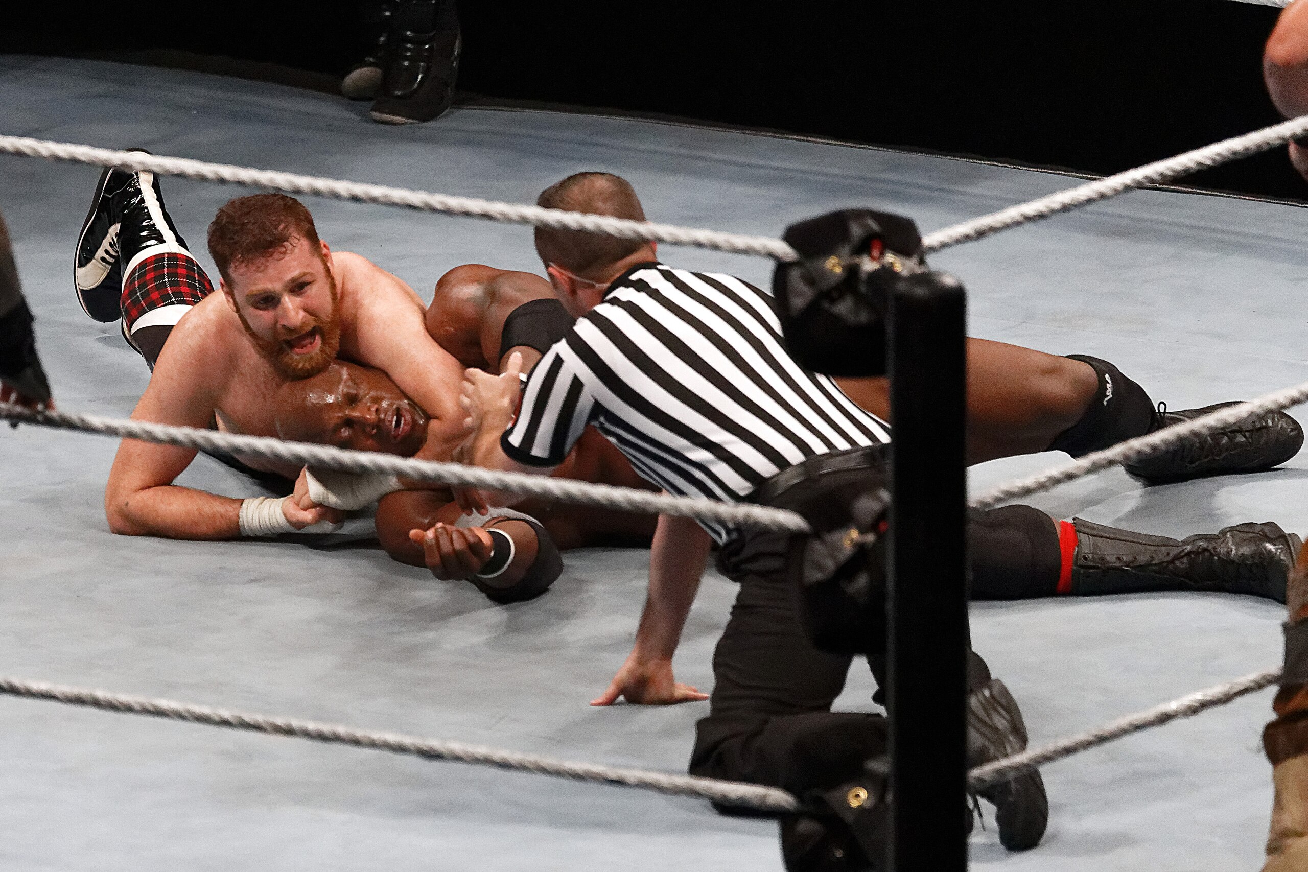 PARIS, FRANCE - MAY 19:  Bobby Lashley (under) in action vs Sami Zayn WWE Live AccorHotels Arena Popb Paris Bercy on May 19, 2018 in Paris, France.  (Photo by Sylvain Lefevre/Getty Images)