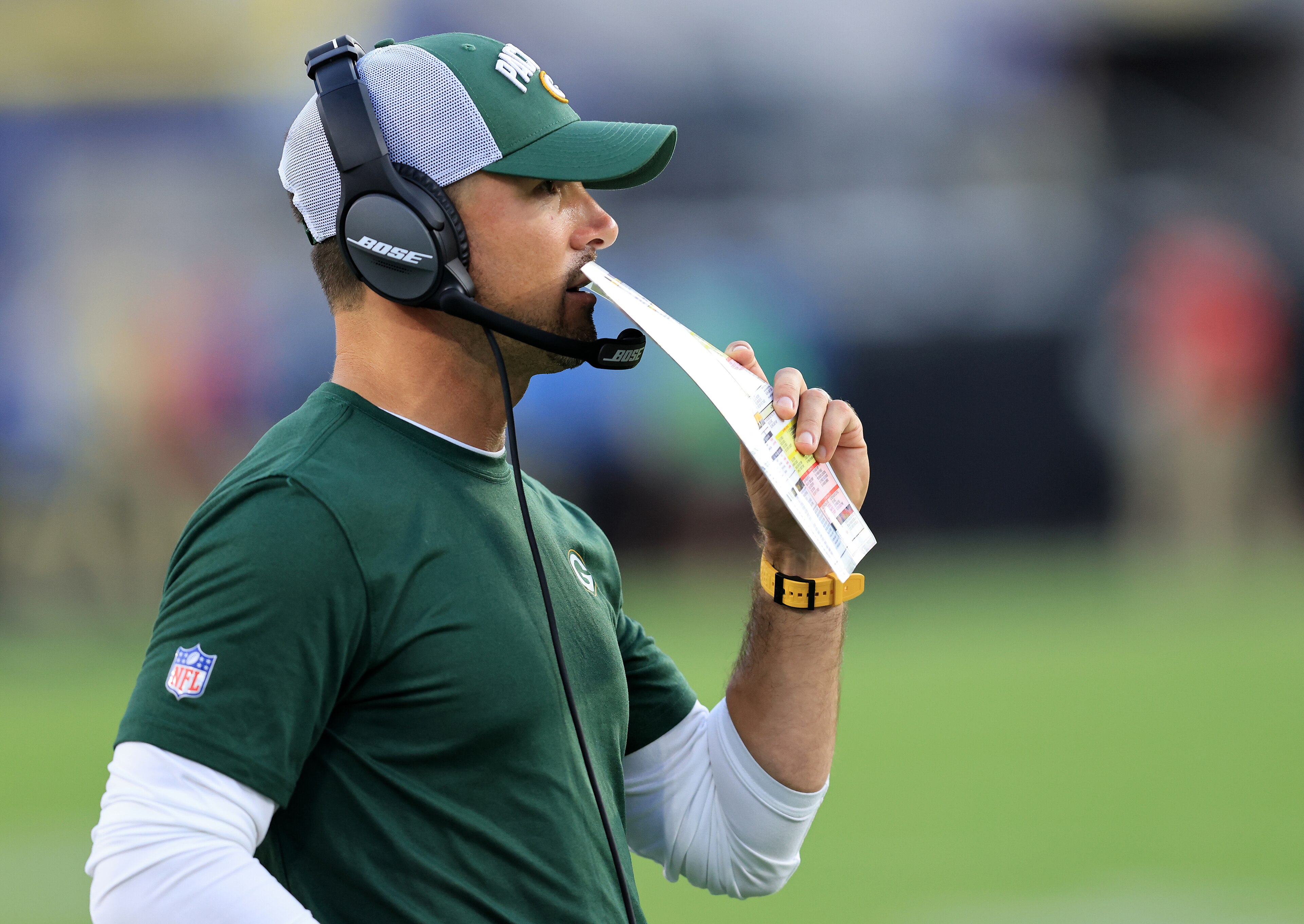 JACKSONVILLE, FLORIDA - SEPTEMBER 12: Head coach Matt LaFleur of the Green Bay Packers looks on against the New Orleans Saints during the second half at TIAA Bank Field on September 12, 2021 in Jacksonville, Florida. (Photo by Sam Greenwood/Getty Images) JACKSONVILLE, FLORIDA - SEPTEMBER 12: Head coach Matt LaFleur of the Green Bay Packers looks on against the New Orleans Saints during the second half at TIAA Bank Field on September 12, 2021 in Jacksonville, Florida. (Photo by Sam Greenwood/Getty Images)