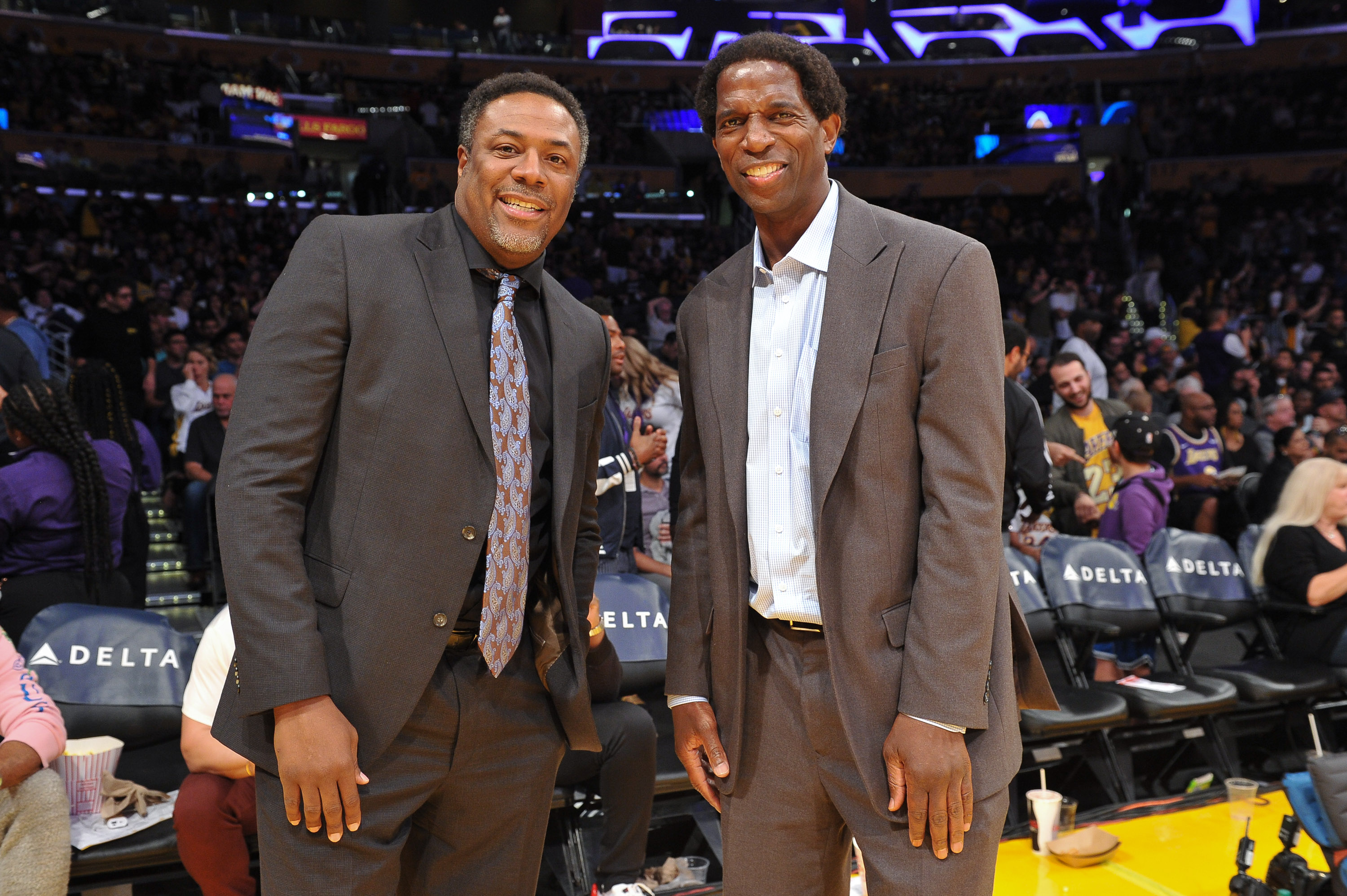 LOS ANGELES, CALIFORNIA - NOVEMBER 04: Former NBA players Cedric Ceballos (L) and A. C. Green attend a basketball game between the Los Angeles Lakers and the Toronto Raptors at Staples Center on November 04, 2018 in Los Angeles, California. (Photo by Allen Berezovsky/Getty Images)