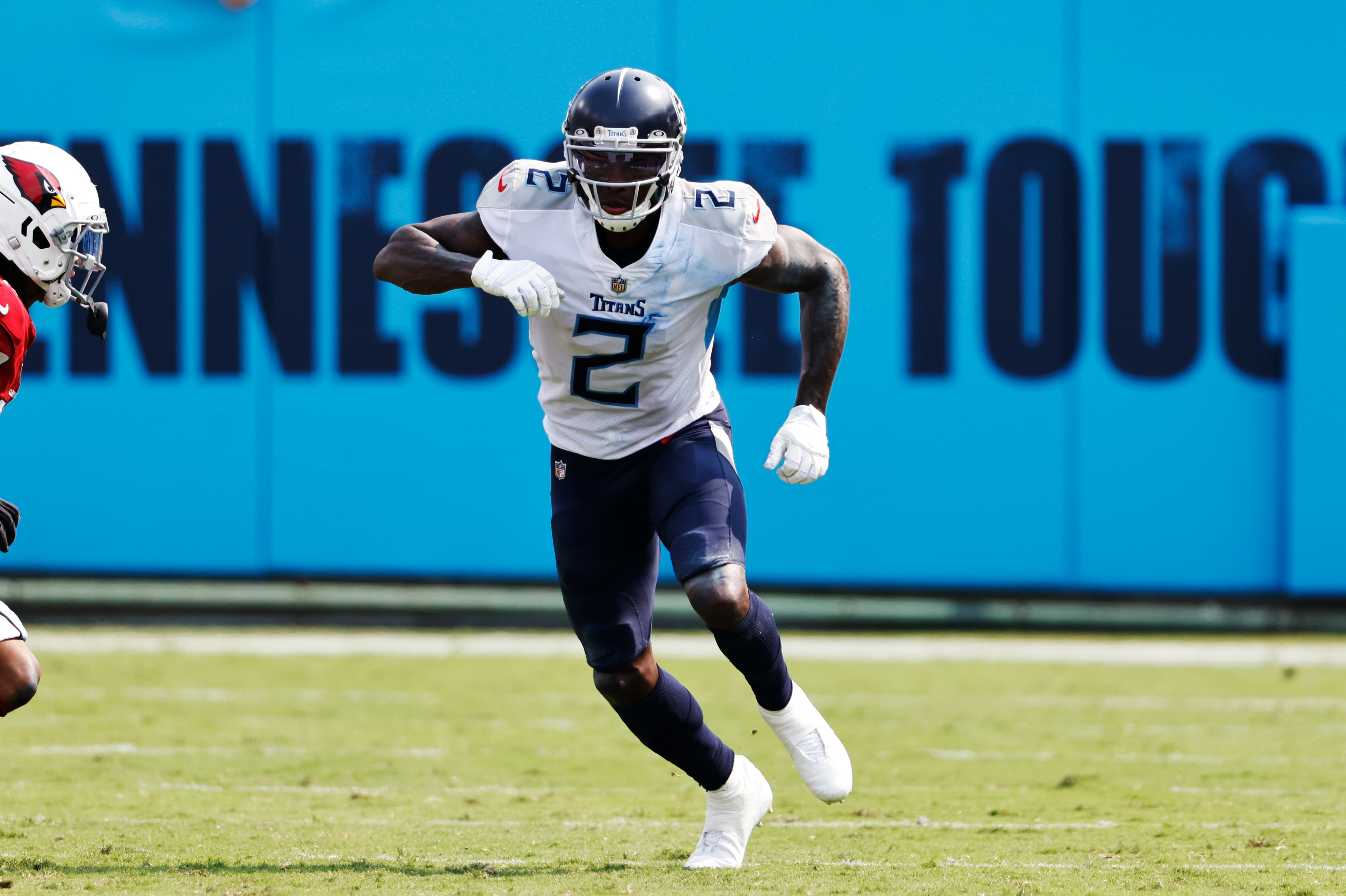 Tennessee Titans wide receiver Julio Jones (2) plays against the Arizona Cardinals in the second half of an NFL football game Sunday, Sept. 12, 2021, in Nashville, Tenn. (AP Photo/Wade Payne)
