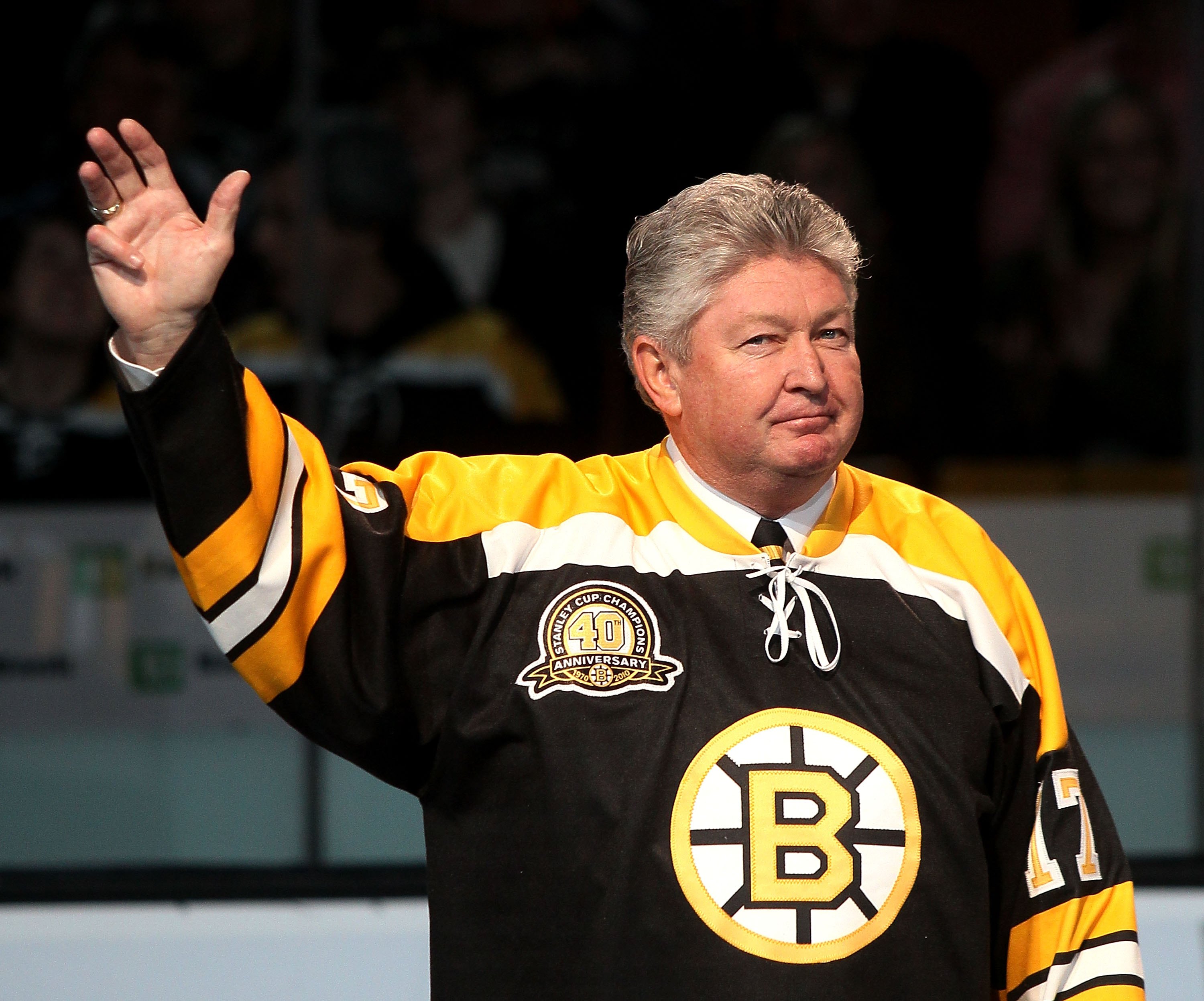 BOSTON - MARCH 18: Fred Stanfield takes part in a celebration honoring the 1970 Boston Bruin Championship team prior to the game between the Bruins and the Pittsburgh Penguins of the Boston Bruins at the TD Garden on March 18, 2010 in Boston, Massachusetts.  (Photo by Bruce Bennett/Getty Images)