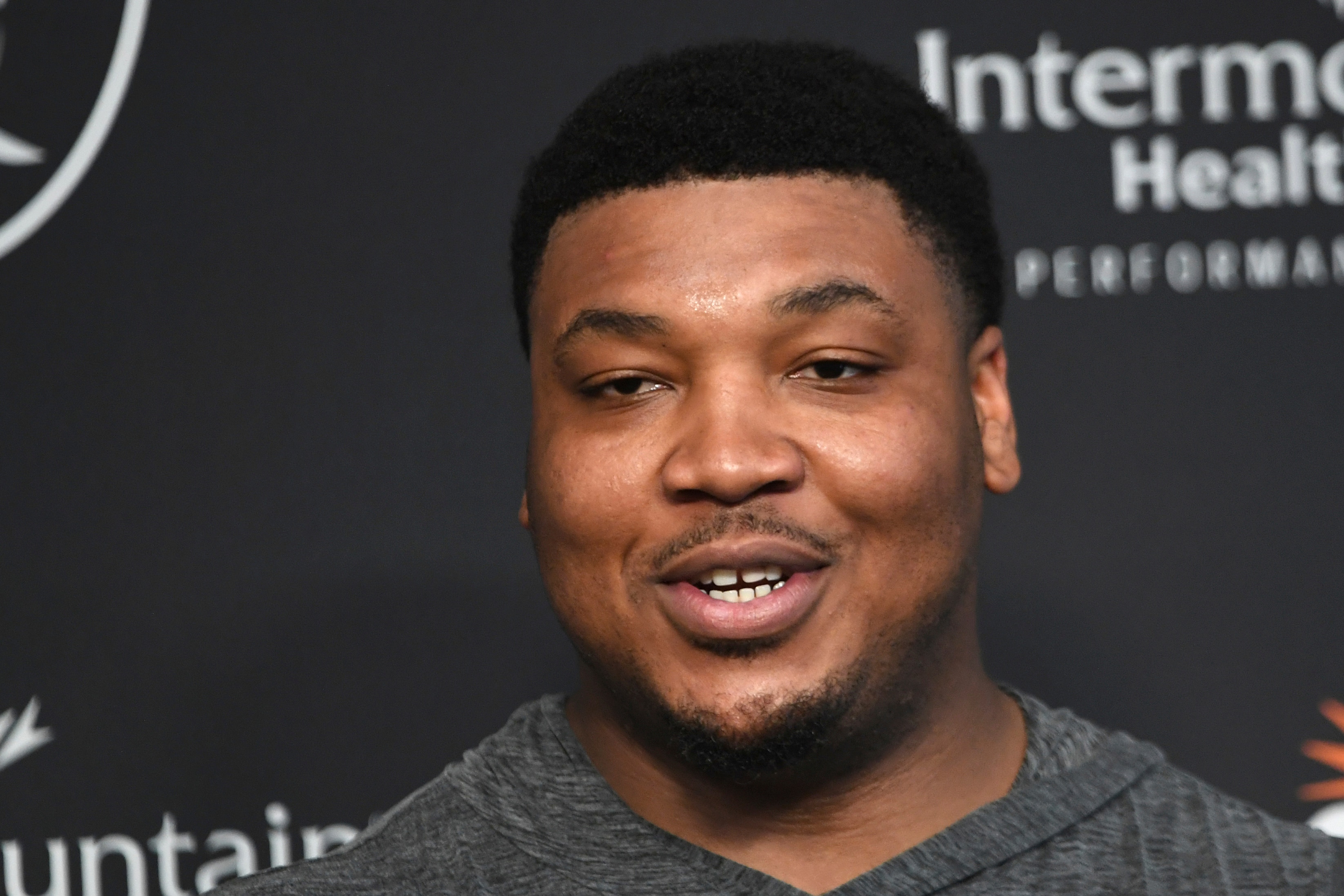Las Vegas Raiders guard Denzelle Good speaks with the media after an NFL football practice Thursday, July 29, 2021, in Henderson, Nev. (AP Photo/David Becker)