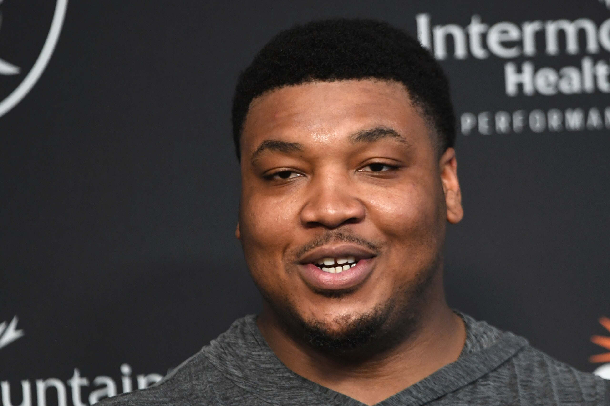 Las Vegas Raiders guard Denzelle Good speaks with the media after an NFL football practice Thursday, July 29, 2021, in Henderson, Nev. (AP Photo/David Becker)