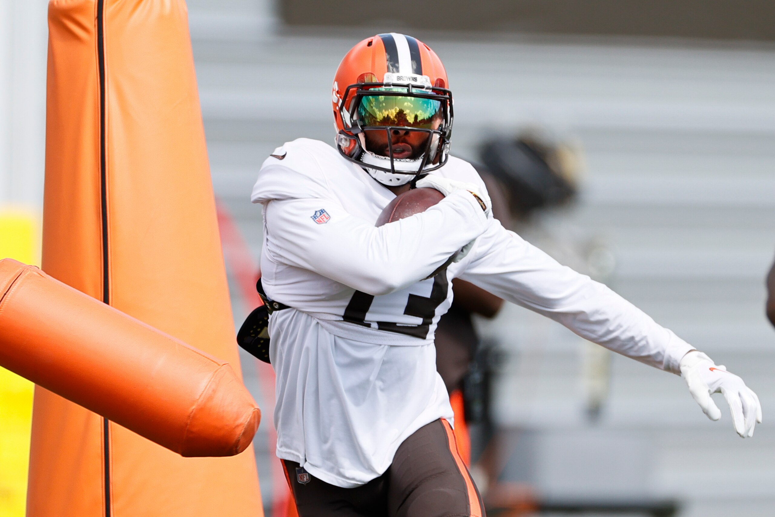 Cleveland Browns wide receiver Odell Beckham Jr. runs through a drill during an NFL football practice Wednesday, Sept. 1, 2021, in Berea, Ohio. (AP Photo/Ron Schwane) Cleveland Browns wide receiver Odell Beckham Jr. runs through a drill during an NFL football practice Wednesday, Sept. 1, 2021, in Berea, Ohio. (AP Photo/Ron Schwane)