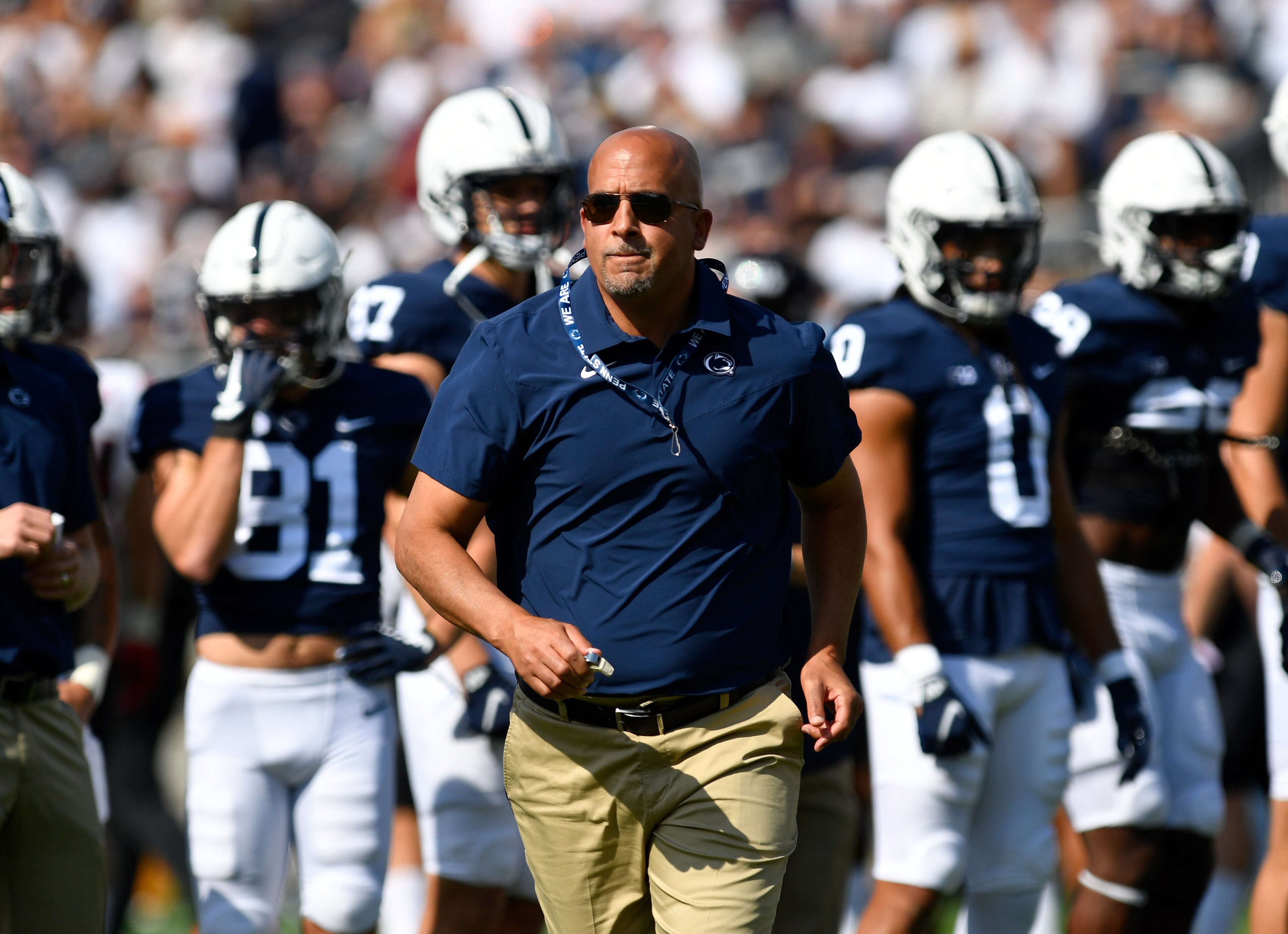 UNIVERSITY PARK, PA - SEPTEMBER 11: Penn State head coach James Franklin runs before the Ball State Cardinals versus Penn State Nittany Lions game on September 11, 2021 at Beaver Stadium in University Park, PA. (Photo by Randy Litzinger/Icon Sportswire via Getty Images) UNIVERSITY PARK, PA - SEPTEMBER 11: Penn State head coach James Franklin runs before the Ball State Cardinals versus Penn State Nittany Lions game on September 11, 2021 at Beaver Stadium in University Park, PA. (Photo by Randy Litzinger/Icon Sportswire via Getty Images)