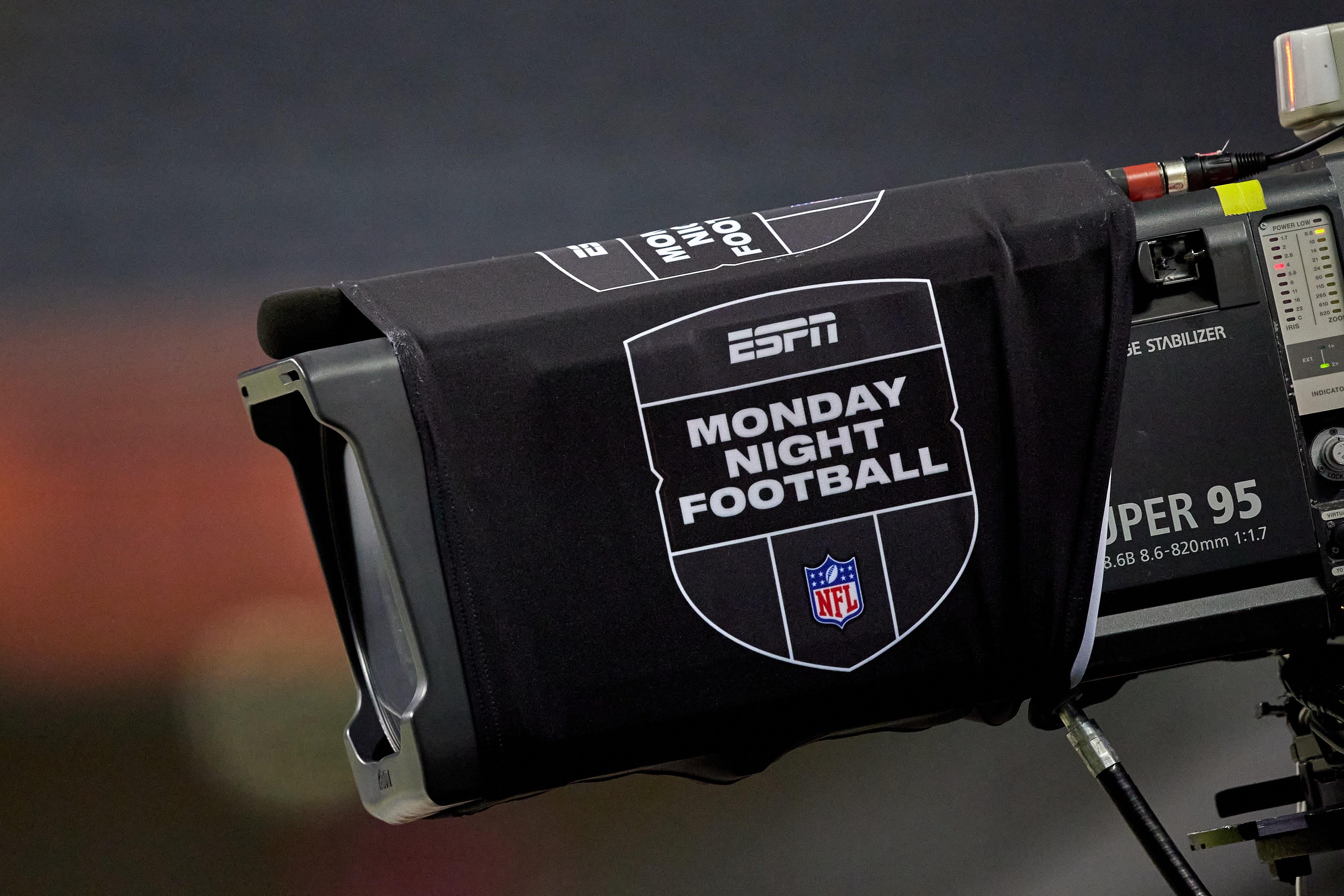 CHICAGO, IL - NOVEMBER 16: A detail view of the ESPN Monday Night Football NFL Logo is seen on a broadcast tv camera in action during a NFL game between the Minnesota Vikings and the Chicago Bears on November 16, 2020 at Soldier Field, in Chicago, IL.  (Photo by Robin Alam/Icon Sportswire via Getty Images)