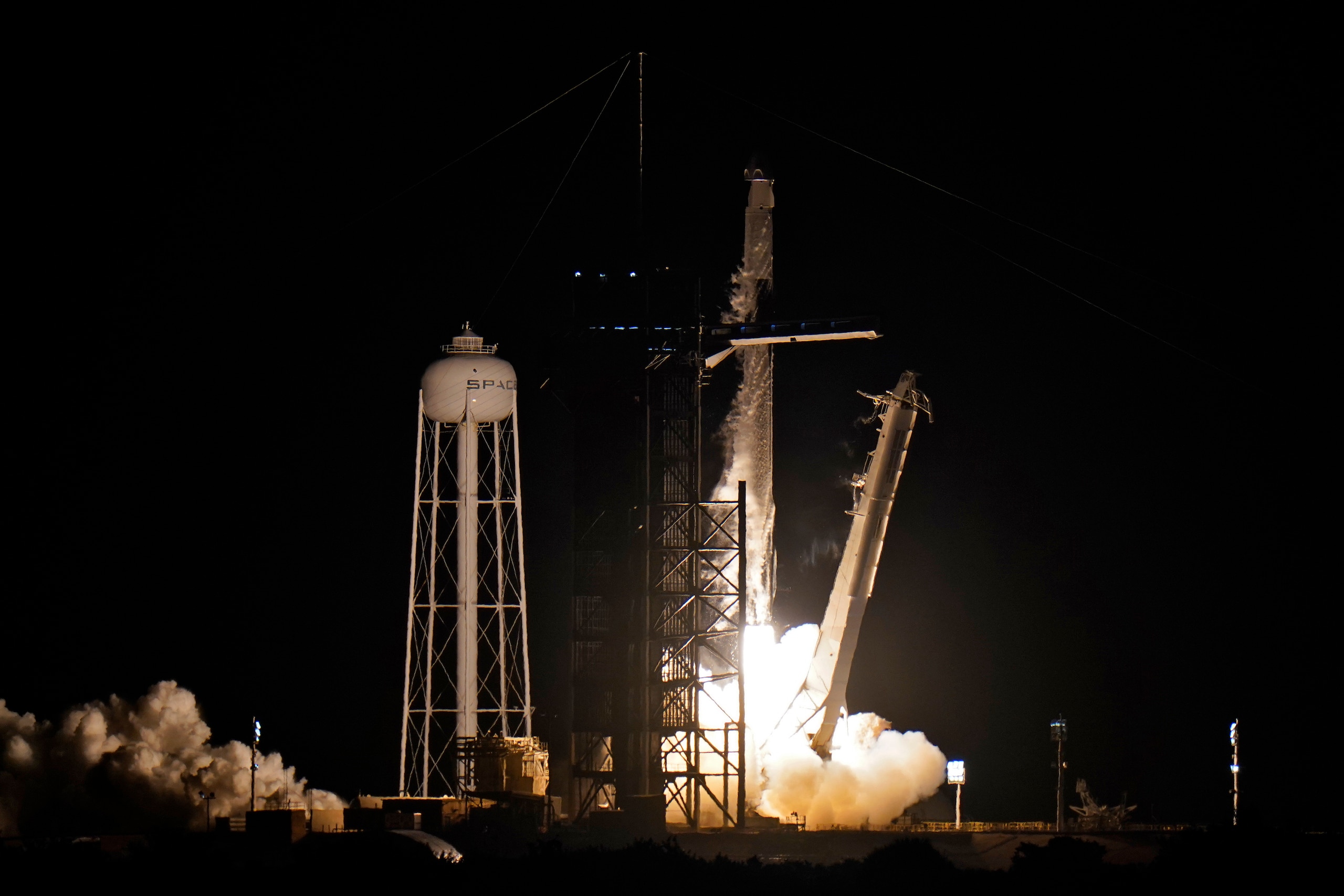 A SpaceX Falcon 9, with four private citizens onboard, lifts off from Kennedy Space Center's Launch Pad 39-A Wednesday, Sept. 15, 2021, in Cape Canaveral , Fla. (AP Photo/Chris O'Meara)
