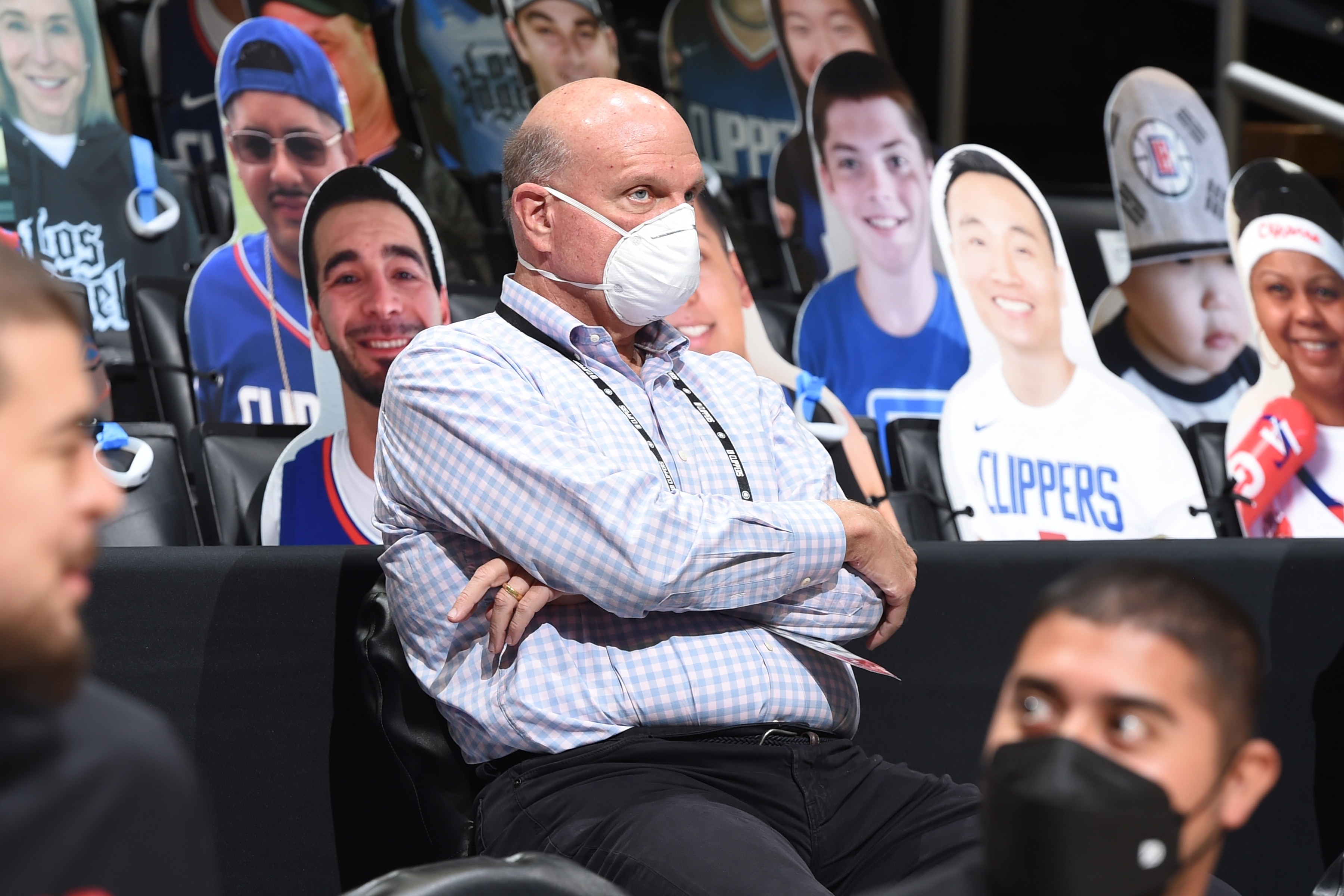 LOS ANGELES, CA - JUNE 6: Owner Steve Ballmer of the LA Clippers looks on during Round 1, Game 7 of the 2021 NBA Playoffs between the Dallas Mavericks and the LA Clippers on June 6, 2021 at STAPLES Center in Los Angeles, California. NOTE TO USER: User expressly acknowledges and agrees that, by downloading and/or using this Photograph, user is consenting to the terms and conditions of the Getty Images License Agreement. Mandatory Copyright Notice: Copyright 2021 NBAE (Photo by Andrew D. Bernstein/NBAE via Getty Images)