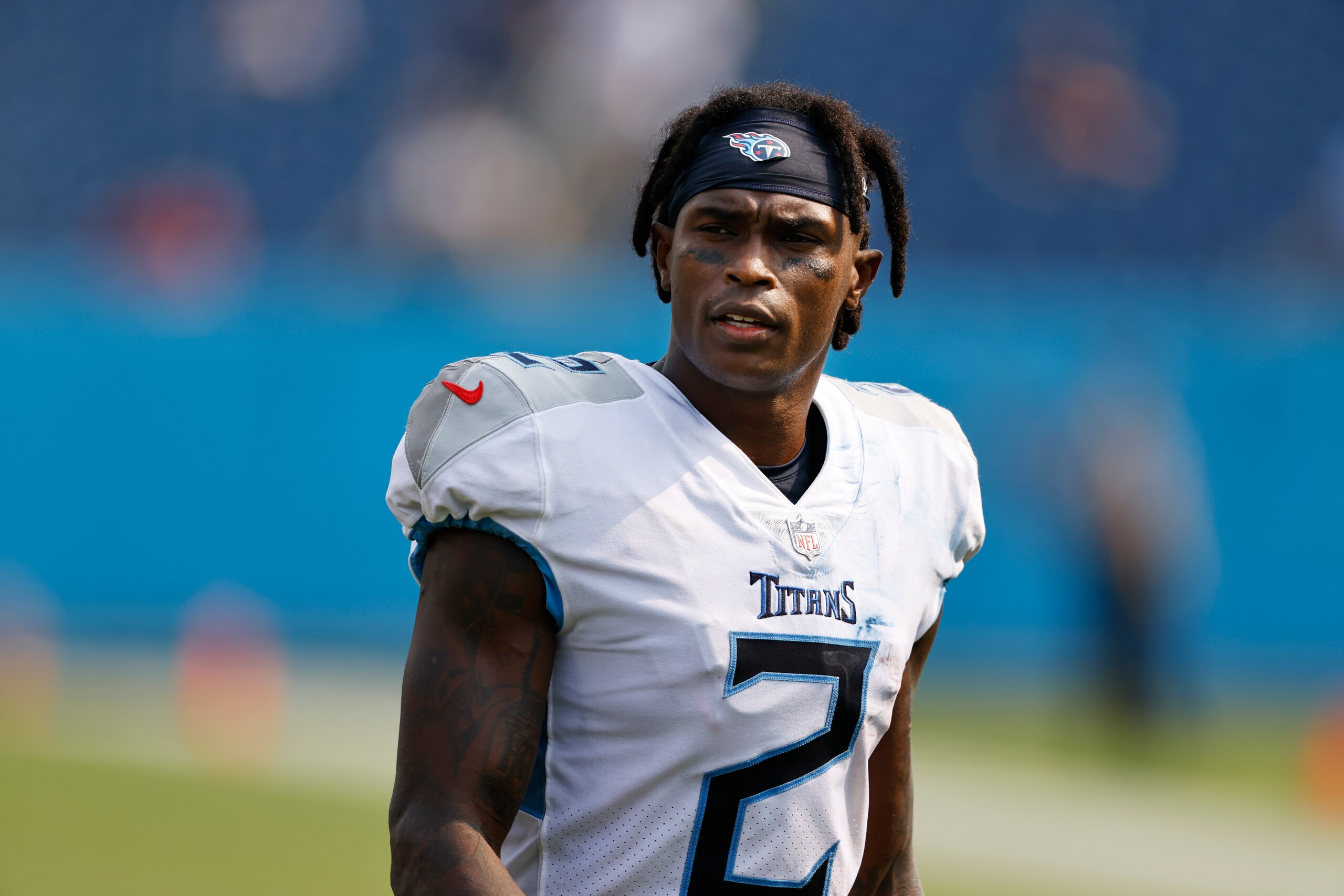 Tennessee Titans wide receiver Julio Jones leaves the field after an NFL football game against the Arizona Cardinals Sunday, Sept. 12, 2021, in Nashville, Tenn. (AP Photo/Wade Payne)