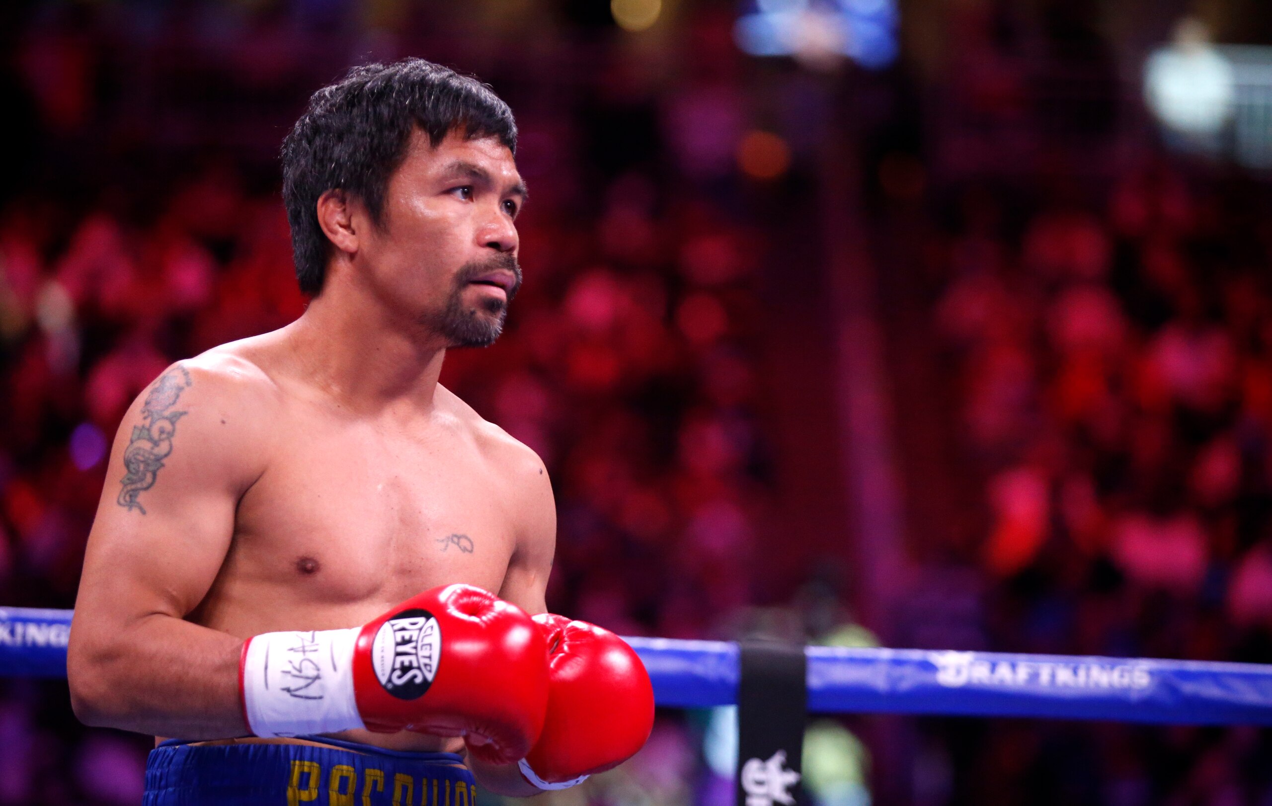 LAS VEGAS, NEVADA - AUGUST 21:  Manny Pacquiao prepares for a WBA welterweight title fight against Yordenis Ugas at T-Mobile Arena on August 21, 2021 in Las Vegas, Nevada. Ugas retained the title by unanimous decision.  (Photo by Steve Marcus/Getty Images)