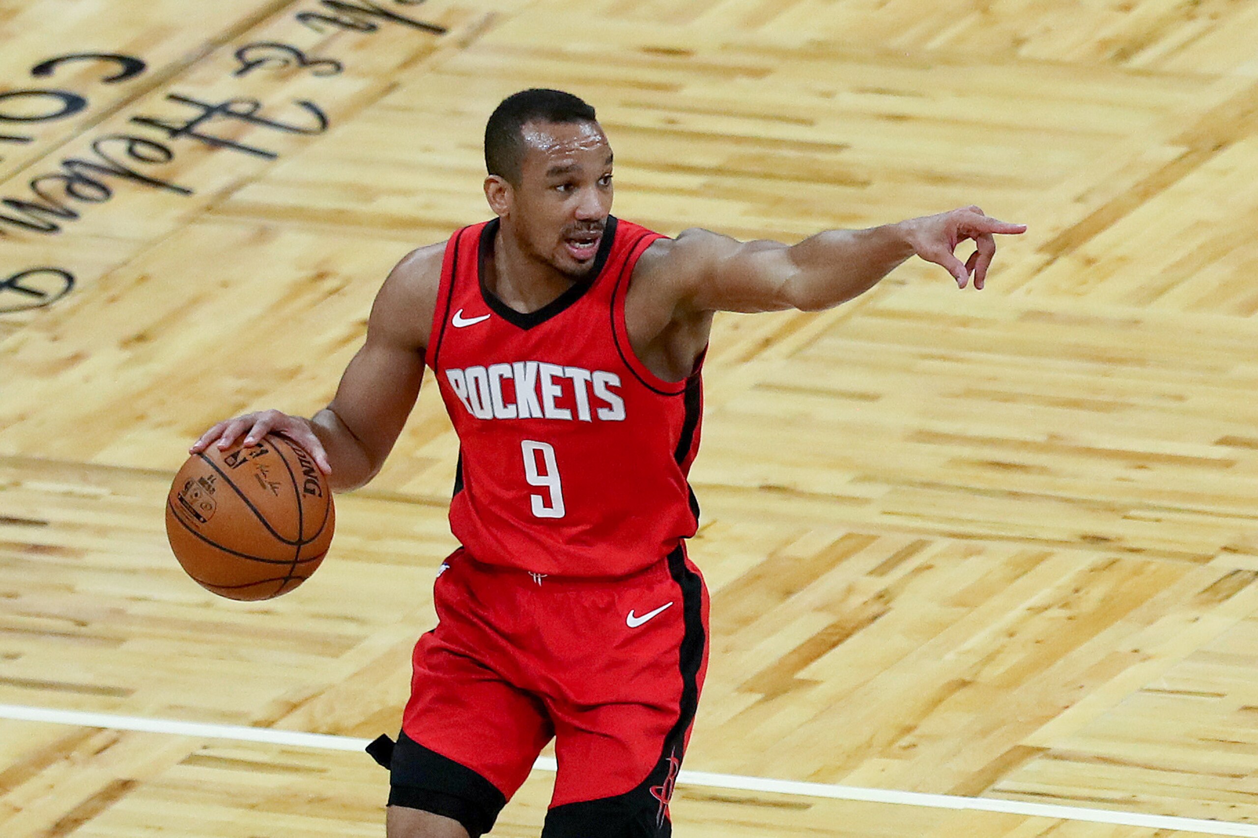 ORLANDO, FL - APRIL 18: Avery Bradley #9 of the Houston Rockets controls the ball against the Orlando Magic at Amway Center on April 18, 2021 in Orlando, Florida. NOTE TO USER: User expressly acknowledges and agrees that, by downloading and or using this photograph, User is consenting to the terms and conditions of the Getty Images License Agreement. (Photo by Alex Menendez/Getty Images)