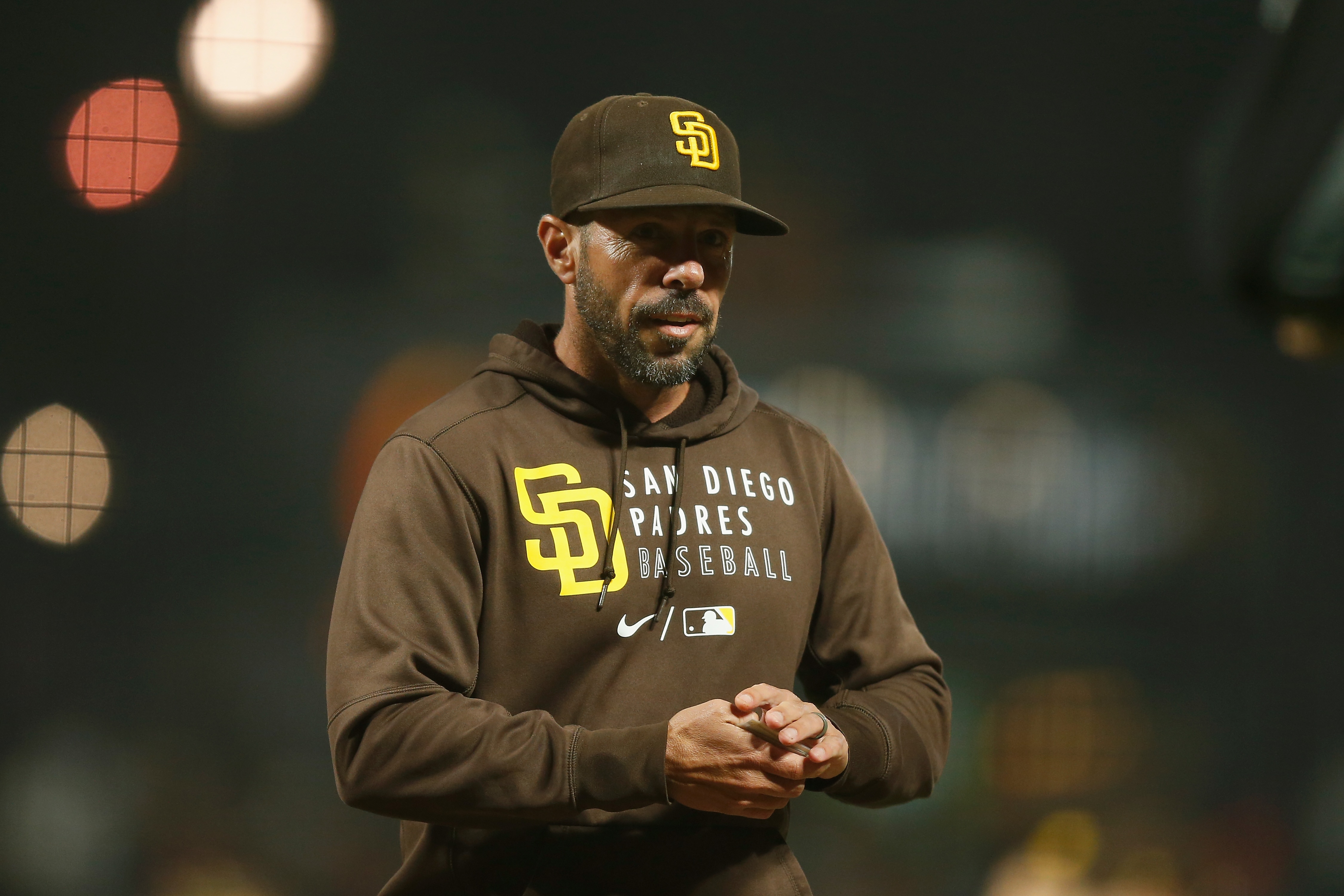 SAN FRANCISCO, CALIFORNIA - SEPTEMBER 14: Manager Jayce Tingler #32 of the San Diego Padres looks on during the game against the San Francisco Giants at Oracle Park on September 14, 2021 in San Francisco, California. (Photo by Lachlan Cunningham/Getty Images)