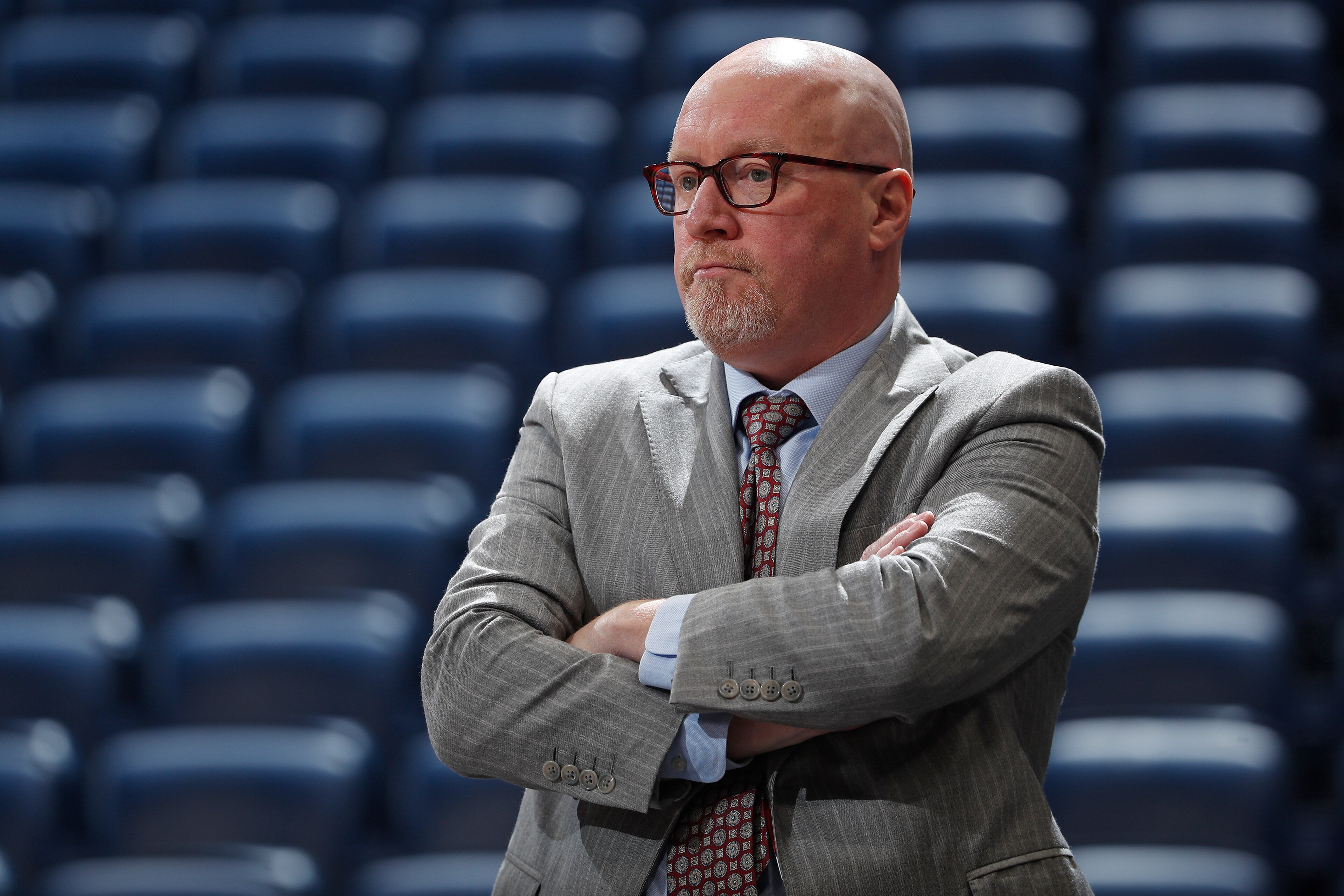 NEW ORLEANS, LA - JANUARY 26: Pelicans Executive David Griffin looks on before the game against the Boston Celtics on January 26, 2020 at Smoothie King Center in New Orleans, Louisiana. NOTE TO USER: User expressly acknowledges and agrees that, by downloading and or using this photograph, User is consenting to the terms and conditions of the Getty Images License Agreement. Mandatory Copyright Notice: Copyright 2020 NBAE (Photo by Jeff Haynes/NBAE via Getty Images) NEW ORLEANS, LA - JANUARY 26: Pelicans Executive David Griffin looks on before the game against the Boston Celtics on January 26, 2020 at Smoothie King Center in New Orleans, Louisiana. NOTE TO USER: User expressly acknowledges and agrees that, by downloading and or using this photograph, User is consenting to the terms and conditions of the Getty Images License Agreement. Mandatory Copyright Notice: Copyright 2020 NBAE (Photo by Jeff Haynes/NBAE via Getty Images)