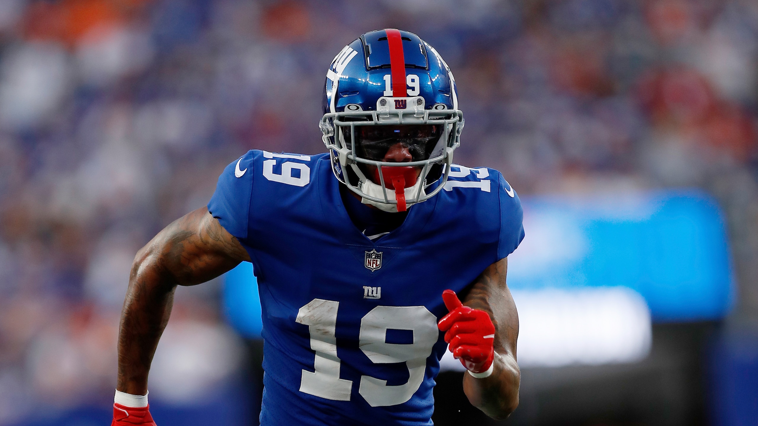 New York Giants wide receiver Kenny Golladay (19) in action during an NFL football game against the Denver Broncos, Sunday, Sept. 12, 2021, in East Rutherford, N.J. The Denver Broncos won 27-13. (AP Photo/Steve Luciano) New York Giants wide receiver Kenny Golladay (19) in action during an NFL football game against the Denver Broncos, Sunday, Sept. 12, 2021, in East Rutherford, N.J. The Denver Broncos won 27-13. (AP Photo/Steve Luciano)