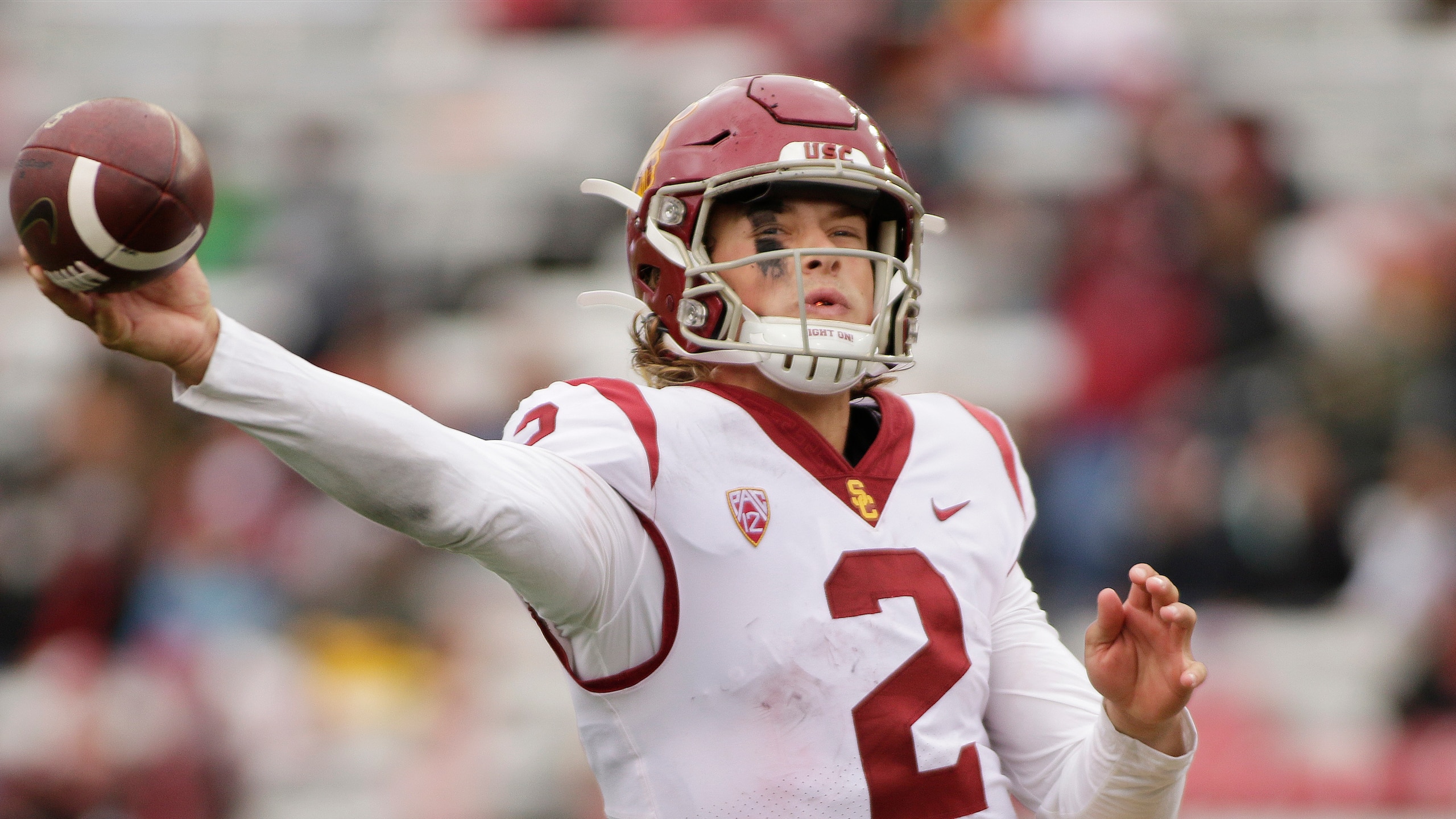 Southern California quarterback Jaxson Dart throws a pass during the second half of an NCAA college football game against Washington State, Saturday, Sept. 18, 2021, in Pullman, Wash. (AP Photo/Young Kwak) Southern California quarterback Jaxson Dart throws a pass during the second half of an NCAA college football game against Washington State, Saturday, Sept. 18, 2021, in Pullman, Wash. (AP Photo/Young Kwak)
