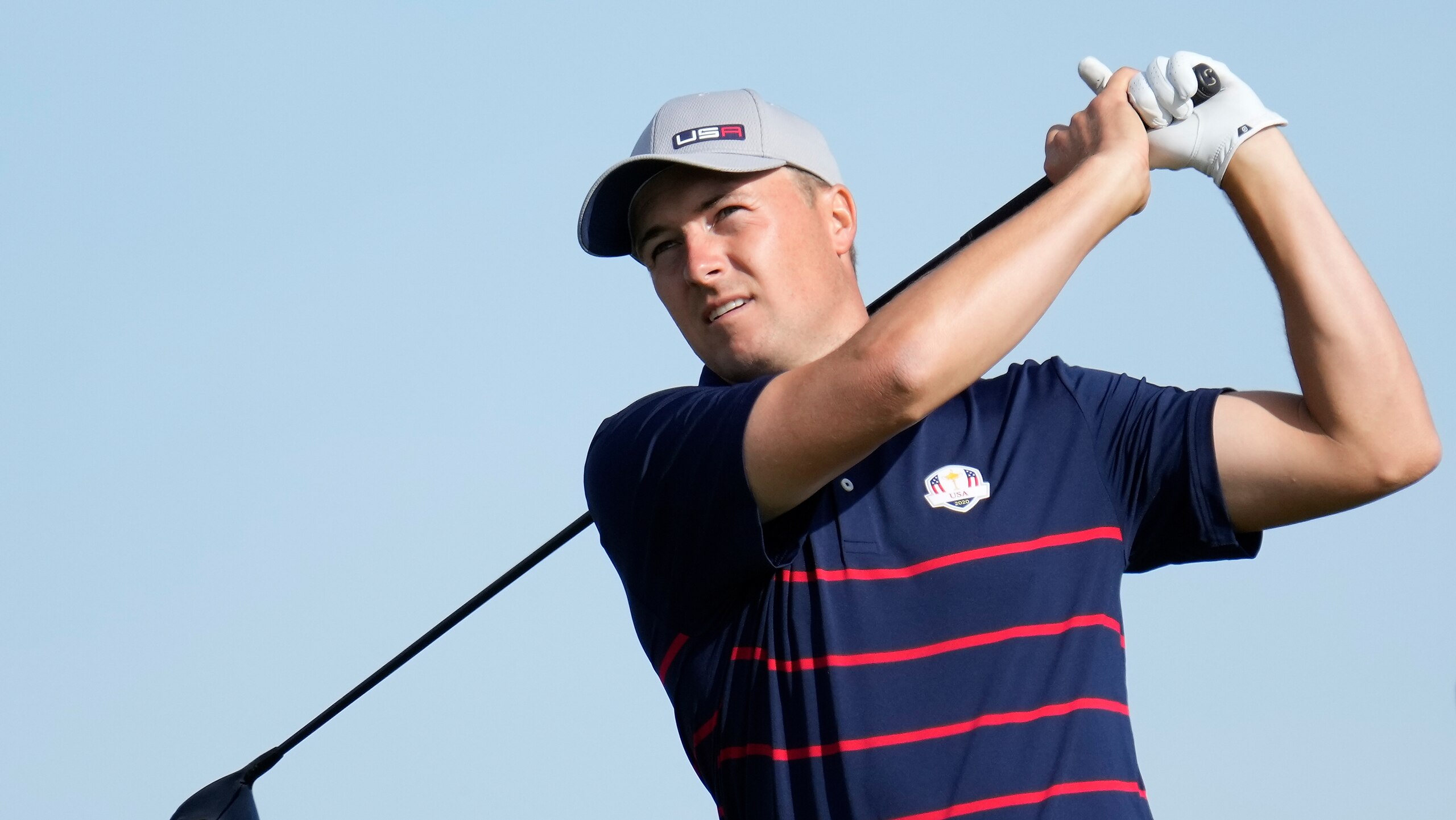 Team USA's Jordan Spieth during a foursome match the Ryder Cup at the Whistling Straits Golf Course Friday, Sept. 24, 2021, in Sheboygan, Wis. (AP Photo/Ashley Landis) Team USA's Jordan Spieth during a foursome match the Ryder Cup at the Whistling Straits Golf Course Friday, Sept. 24, 2021, in Sheboygan, Wis. (AP Photo/Ashley Landis)