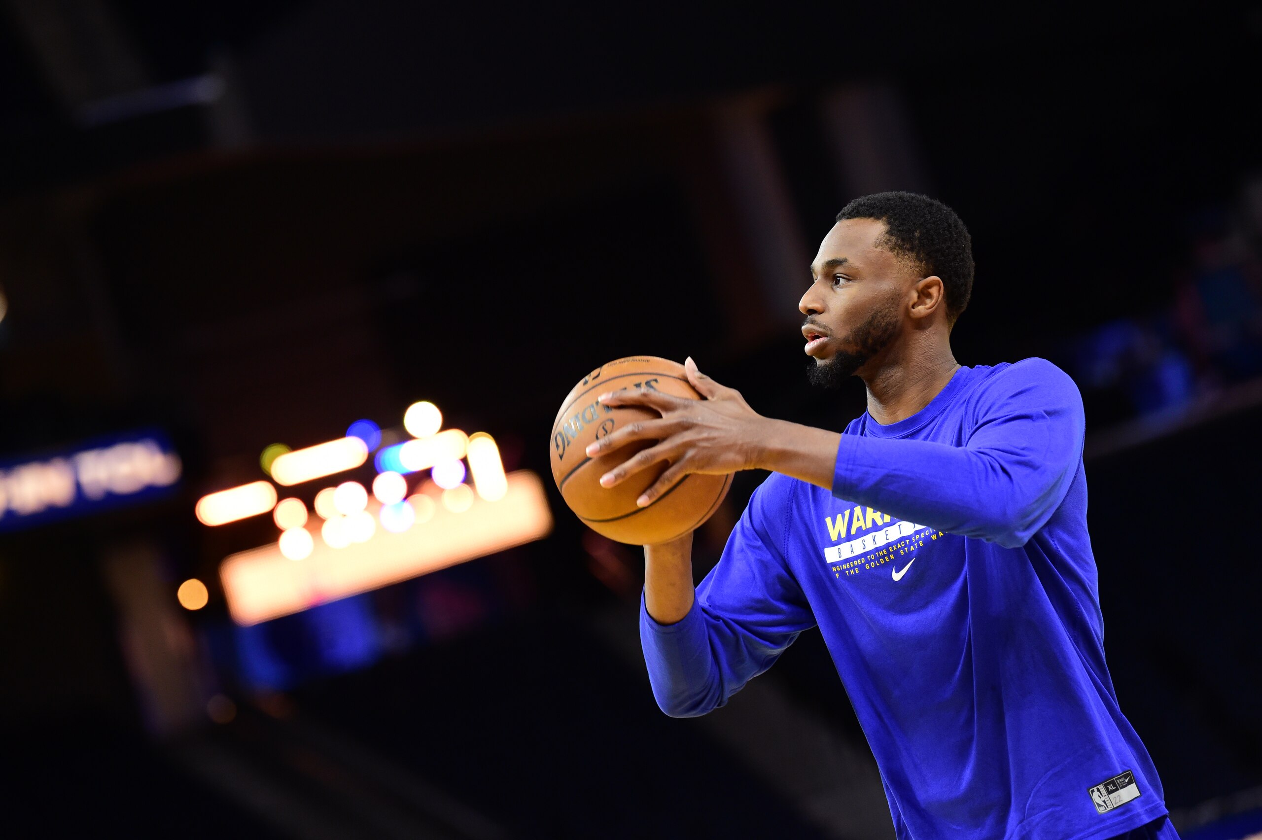 SAN FRANCISCO, CA - MAY 21: Andrew Wiggins #22 of the Golden State Warriors warms up prior to the game against the Memphis Grizzlies during the 2021 NBA Play-In Tournament on May 21, 2021 at Chase Center in San Francisco, California. NOTE TO USER: User expressly acknowledges and agrees that, by downloading and or using this photograph, user is consenting to the terms and conditions of Getty Images License Agreement. Mandatory Copyright Notice: Copyright 2021 NBAE (Photo by Noah Graham/NBAE via Getty Images)