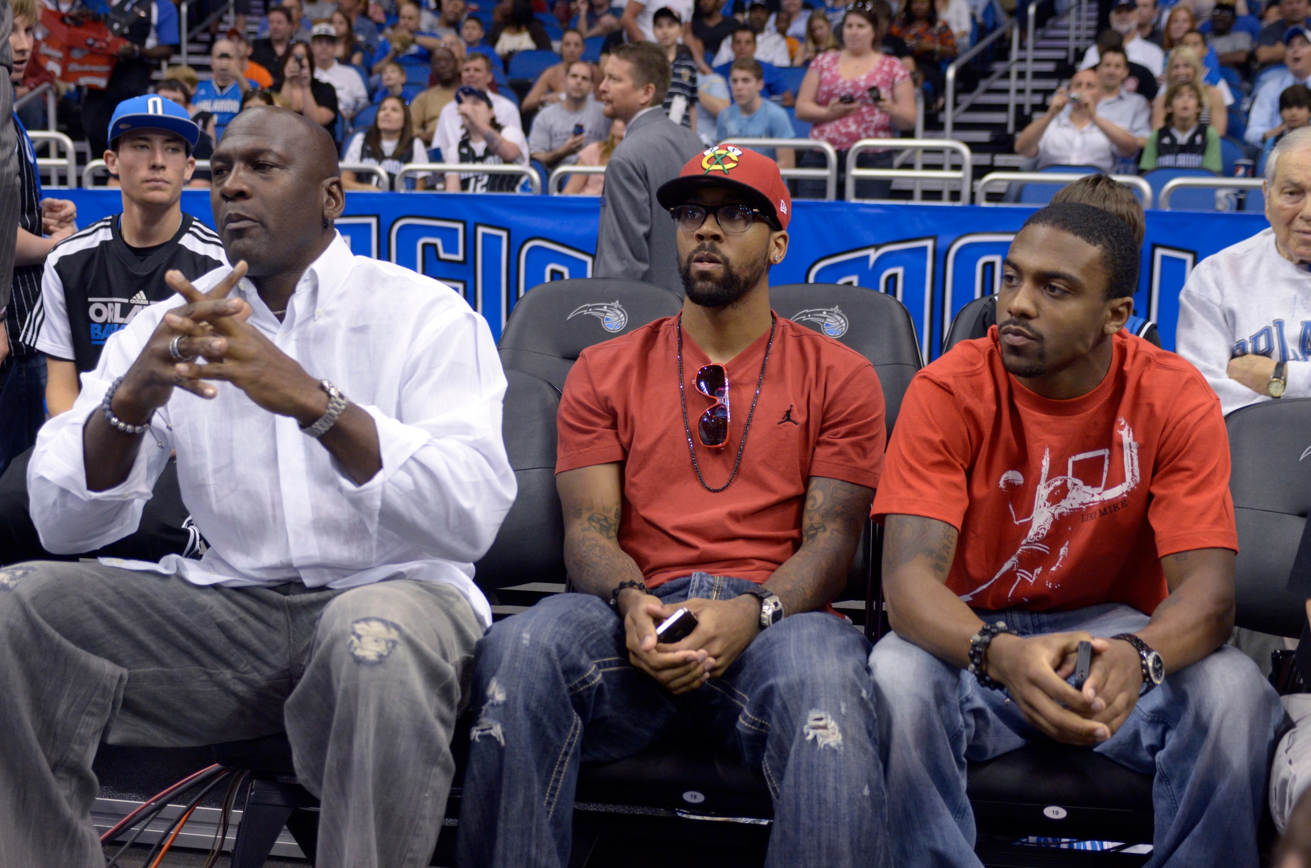 Charlotte Bobcats majority owner Michael Jordan, left, watches the action with his sons Marcus, center, and Jeffrey during an NBA basketball game against the Orlando Magic in Orlando, Fla., Sunday, Feb. 27, 2011.(AP Photo/Phelan M. Ebenhack) Charlotte Bobcats majority owner Michael Jordan, left, watches the action with his sons Marcus, center, and Jeffrey during an NBA basketball game against the Orlando Magic in Orlando, Fla., Sunday, Feb. 27, 2011.(AP Photo/Phelan M. Ebenhack)