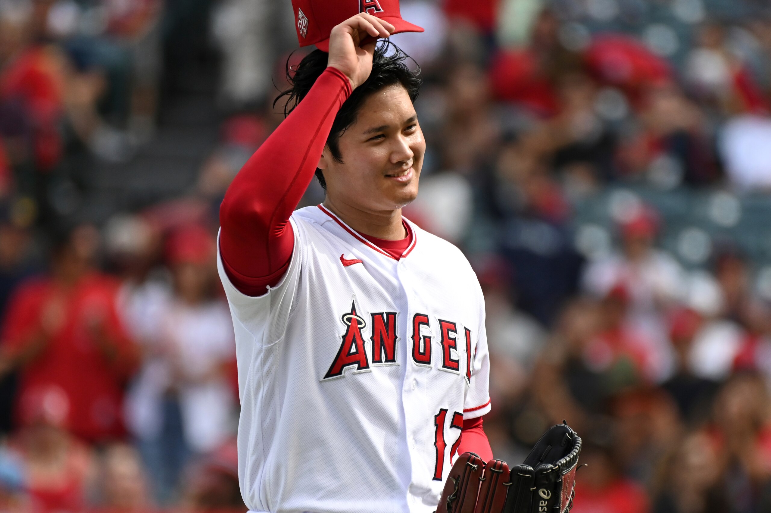 Los Angeles Angels pitcher Shohei Ohtani during an MLB baseball game against the Seattle Mariners, Sunday, Sept. 26, 2021, in Anaheim, Calif. (AP Photo/Michael Owen Baker)