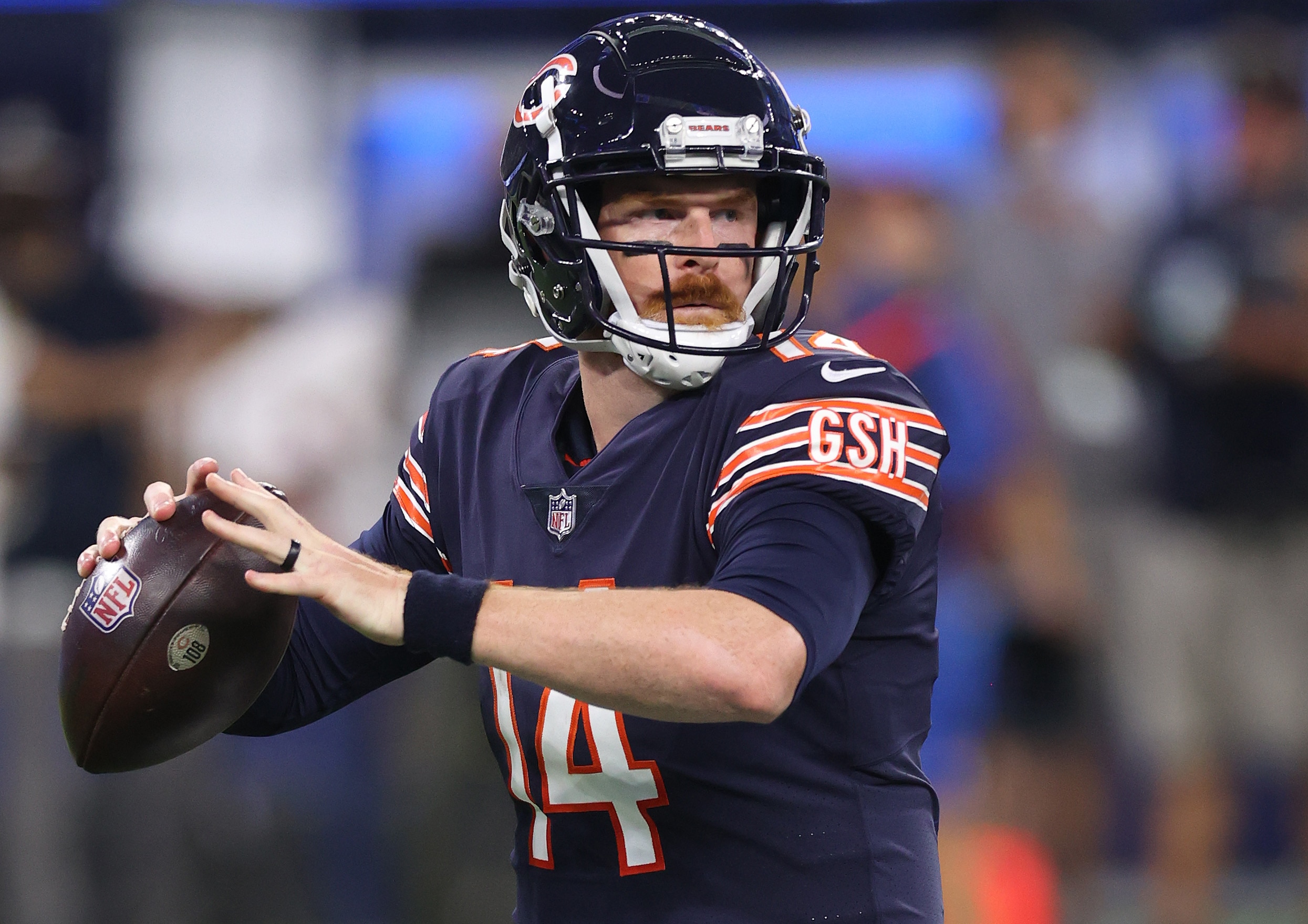 INGLEWOOD, CALIFORNIA - SEPTEMBER 12:  Andy Dalton #14 of the Chicago Bears at SoFi Stadium on September 12, 2021 in Inglewood, California. (Photo by Ronald Martinez/Getty Images)