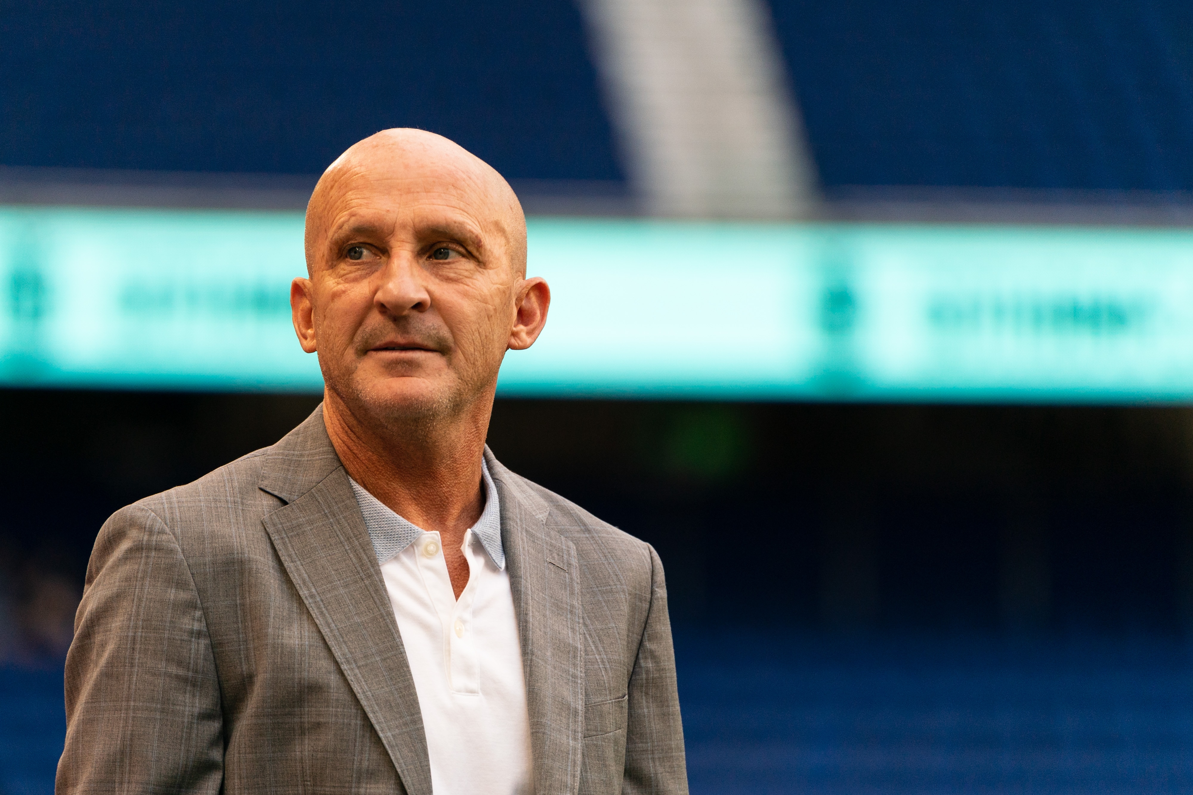 HARRISON, NJ - AUGUST 7: North Carolina Courage head coach Paul Riley before a game between North Carolina Courage and NJ/NY Gotham City FC at Red Bull Arena on August 7, 2021 in Harrison, New Jersey. (Photo by Howard Smith/ISI Photos/Getty Images)
