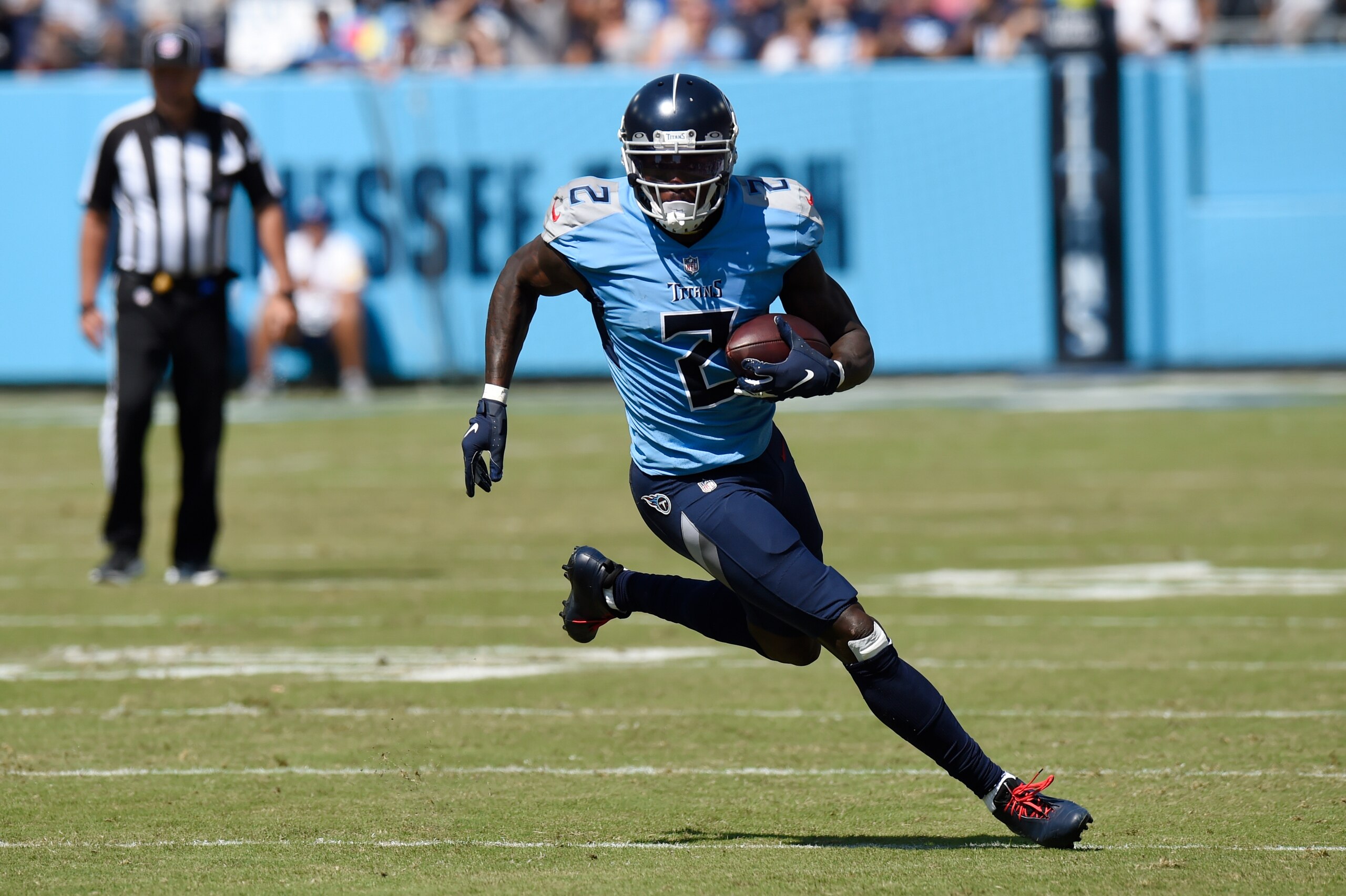 Tennessee Titans wide receiver Julio Jones carries the ball against the Indianapolis Colts in the first half of an NFL football game Sunday, Sept. 26, 2021, in Nashville, Tenn. (AP Photo/Mark Zaleski)