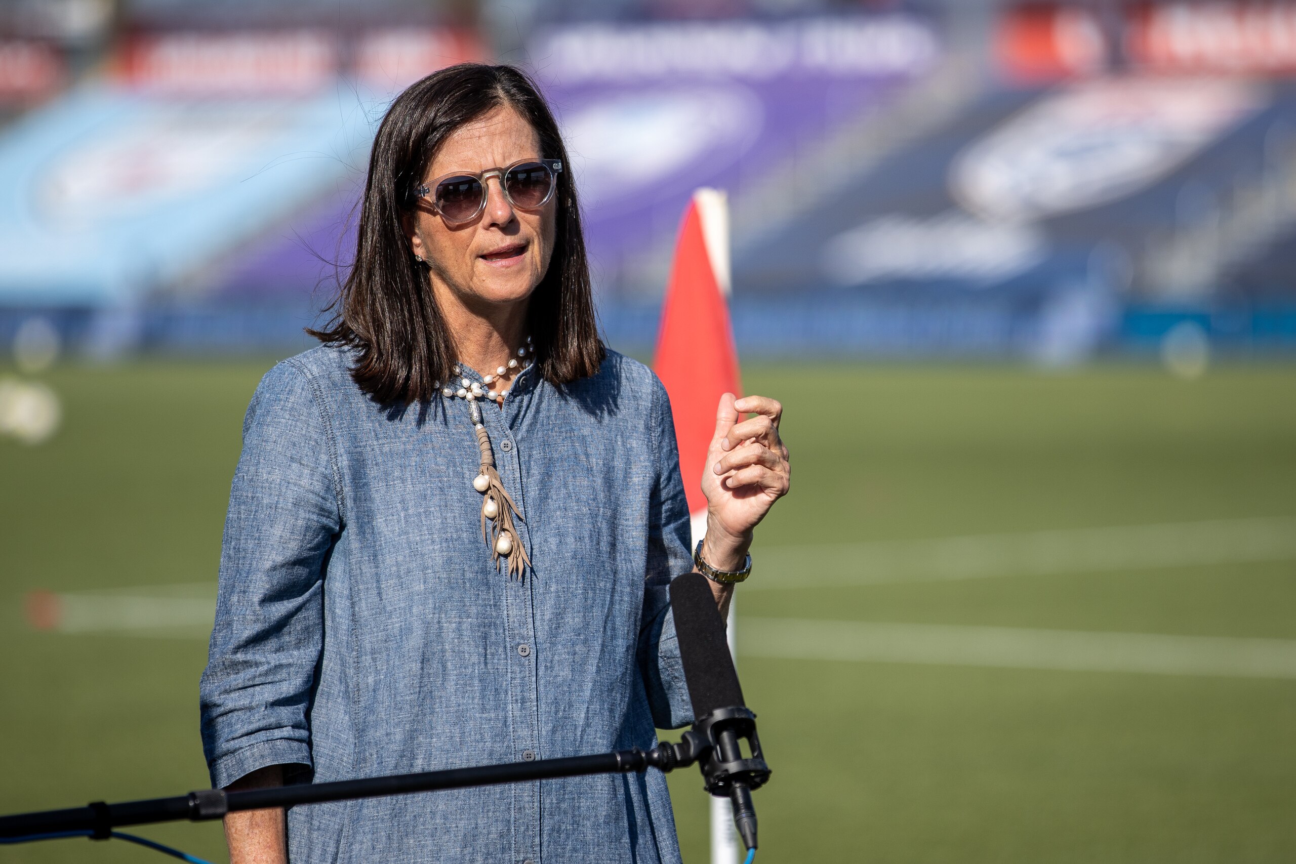 HERRIMAN, UT - JULY 17: Lisa Baird NWSL Commissioner during a game between Portland Thorns FC and North Carolina Courage at Zions Bank Stadium on July 17, 2020 in Herriman, Utah. (Photo by Bryan Byerly/ISI Photos/Getty Images).
