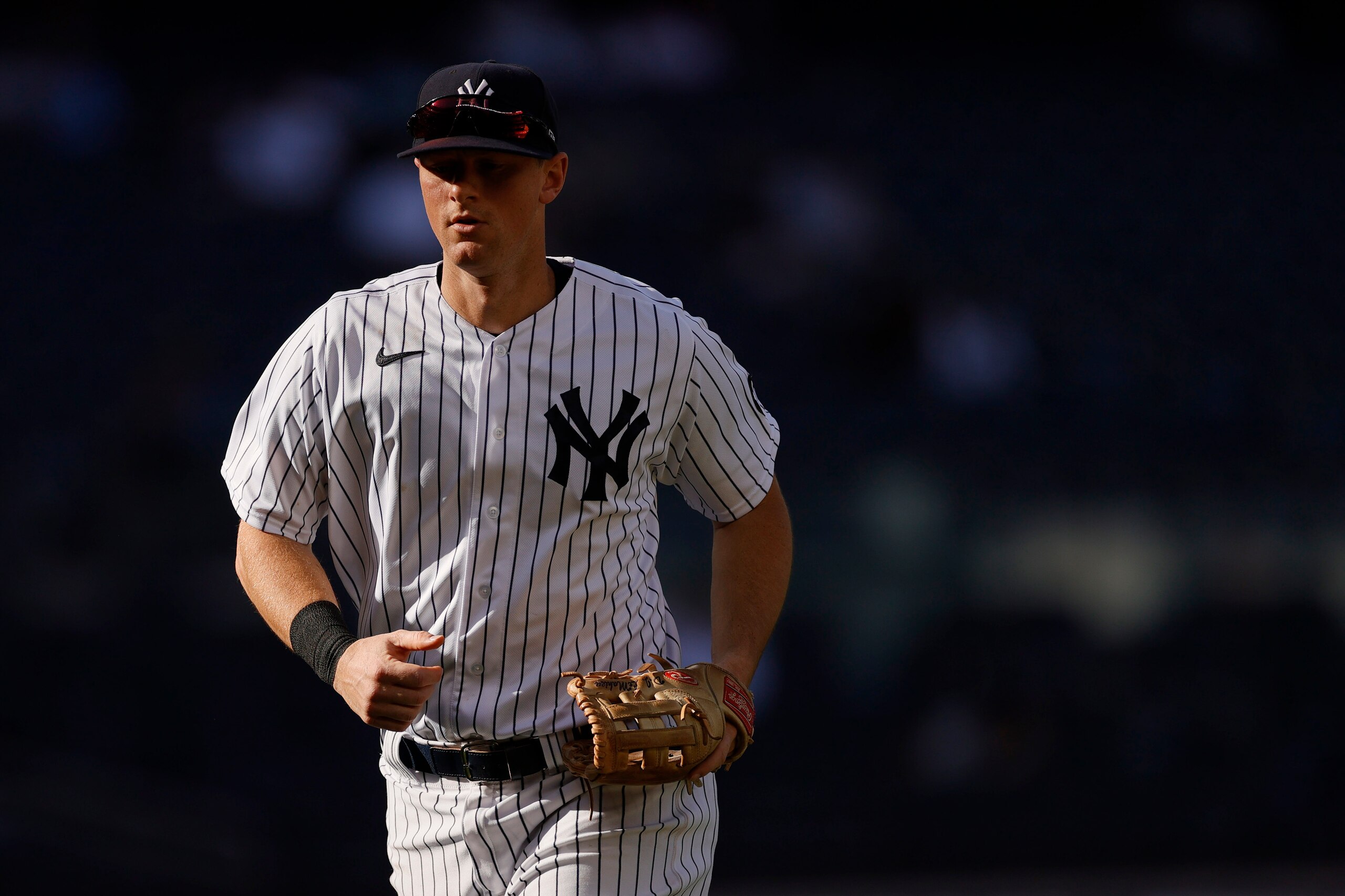 NEW YORK, NEW YORK - MAY 27: DJ LeMaheiu #26 of the New York Yankees runs to the dugout during the fifth inning of Game One of a doubleheader against the Toronto Blue Jays at Yankee Stadium on May 27, 2021 in the Bronx borough of New York City. (Photo by Sarah Stier/Getty Images)